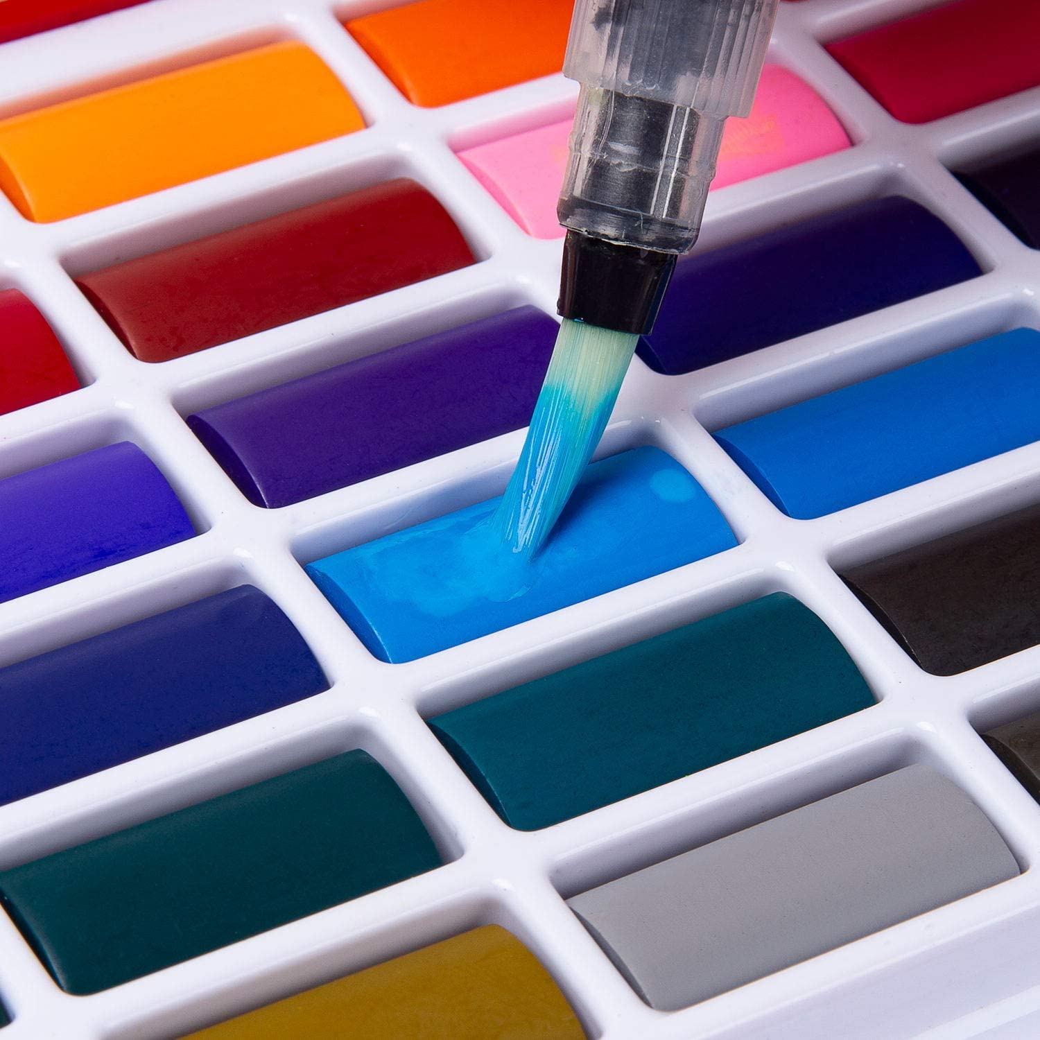 Juego de pintura de acuarela, 48 colores surtidos de alta calidad en caja con pincel de agua y esponja, perfecto para artistas, niños, principiantes, artistas, pintura, bocetos e ilustración 6