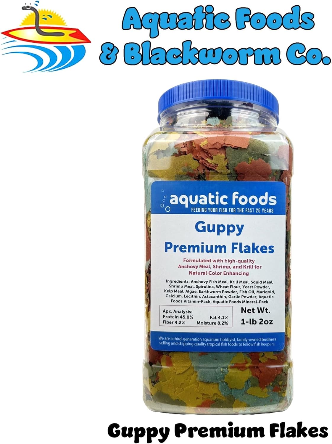 Aquatic Foods Inc. Guppy Flakes, Smaller Premium Special Blend Flake - AFI Guppy Flakes…1-lb 2oz Lg Jar