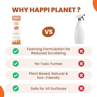 Happi Planet | Kitchen Cleaner | India’s 1st Foaming Formulation for Less Scrubbing | 500ml | Suitable for Stoves, Chimneys, Counter Tops, Appliances, Walls & Cabinets | Non Toxic & Natural