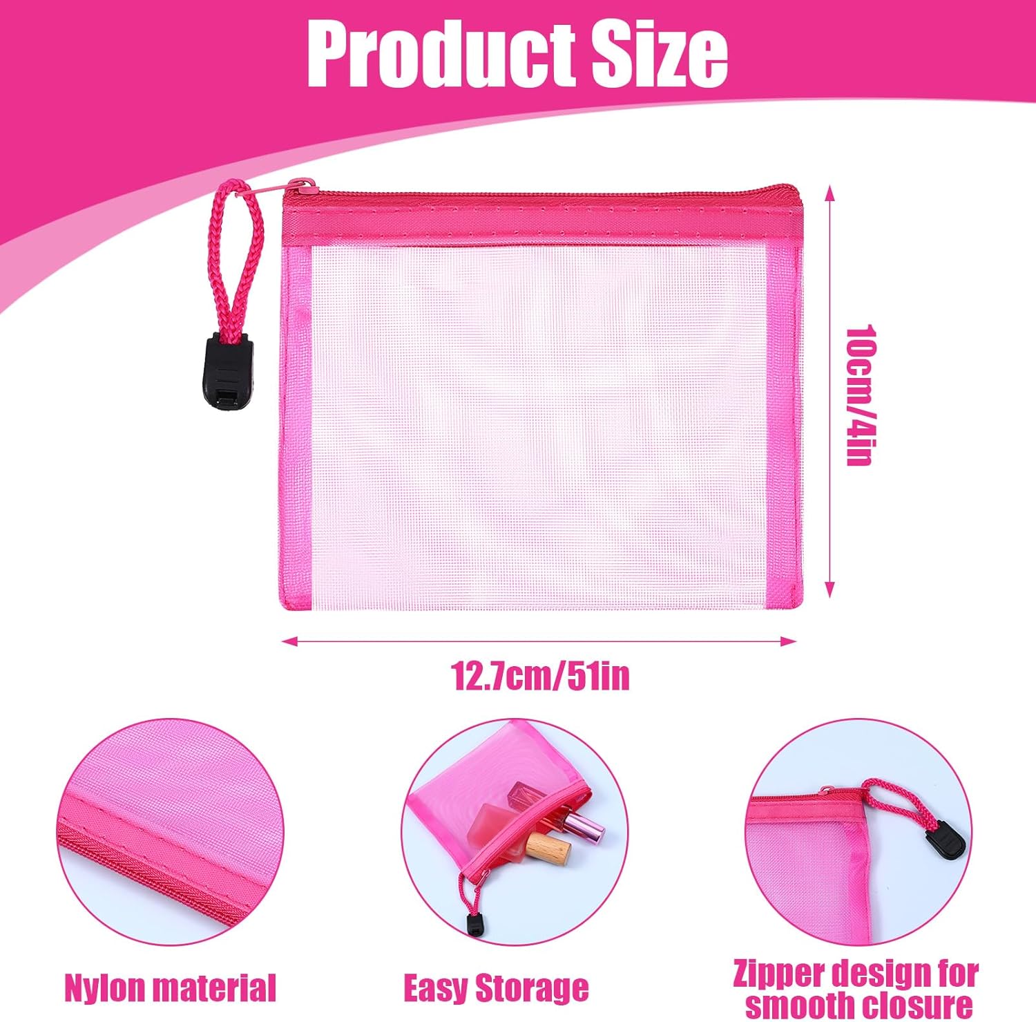 50 Pcs Mini Zipper Mesh Bags Lipstick Cosmetic Accessories Organizer Nylon Makeup Zipper Pouch Small Cosmetic Bag for Purse Beauty Mesh Travel Pouch for Women