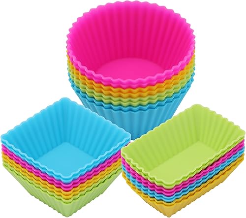 Miniatura 8 de Revestimientos de silicona para cupcakes, paquete de 24 moldes reutilizables para hornear muffins, moldes para pasteles de pastelería, 3 formas,