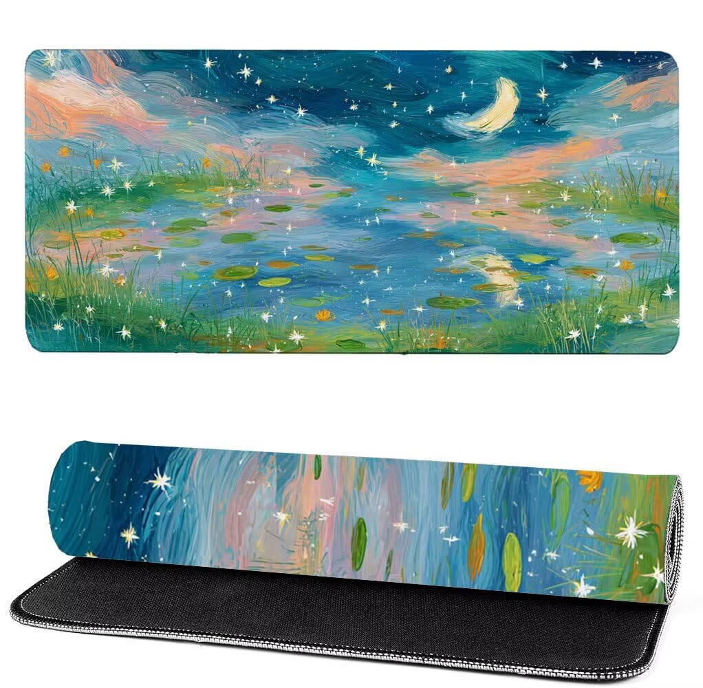 Podkładka pod mysz XXL 1400x600x3mm Księżyc, podkładka pod mysz do gier rzeka, poprawa precyzji i szybkości, podkładka pod mysz do gier antypoślizgowa gumowa podstawa, dekoracja biurka MM-893