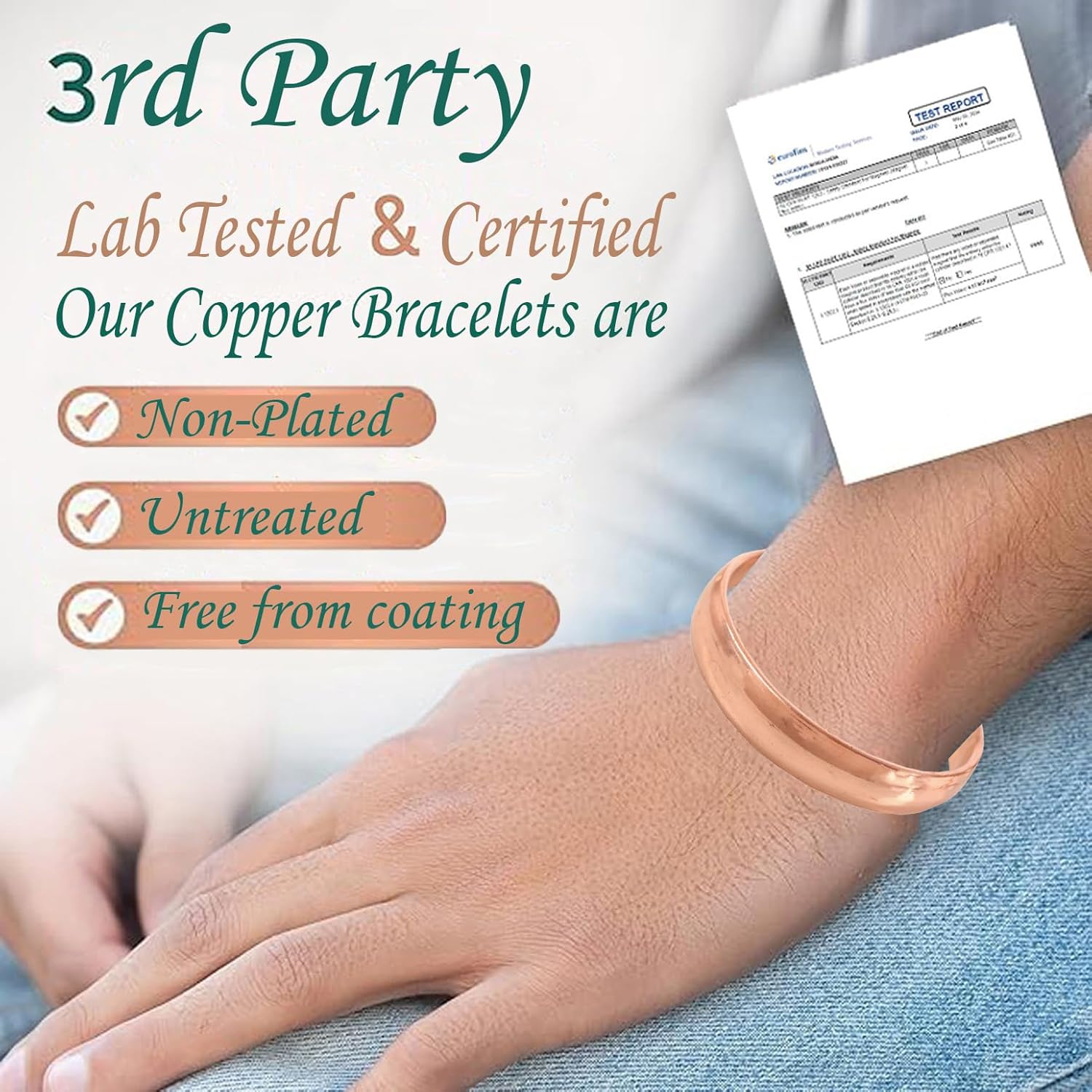 Touchstone Copper bracelet Tibetan style. Hand forged with solid and high gauge pure copper. Elegant minimalistic design. - Image 4