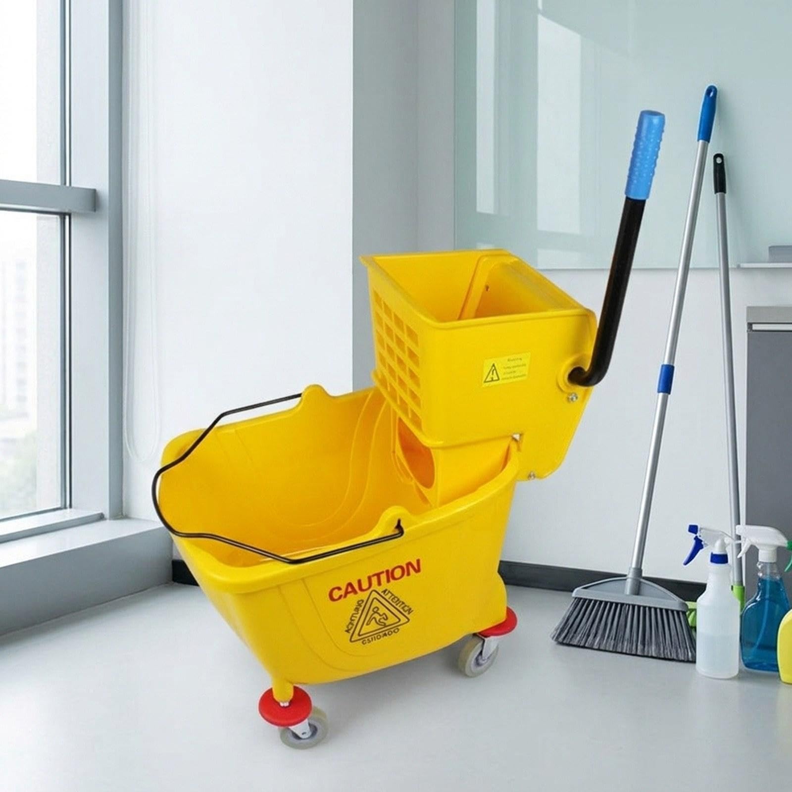 Ruedas de fregona con asa de transporte, escurridor lateral que ahorra espacio para una limpieza eficiente del suelo, capacidad de 20 litros, ideal para uso doméstico, ligero y fácil de maniobrar