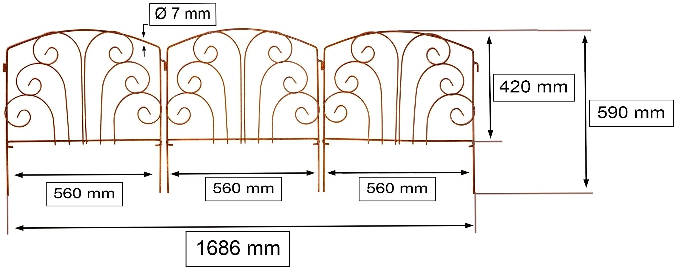 KOTARBAU® Edelrost-Gartenzaun Beetzaun Zaunelement 3X | 56 x 59cm | Rankhilfe Palisade Rost-Deko