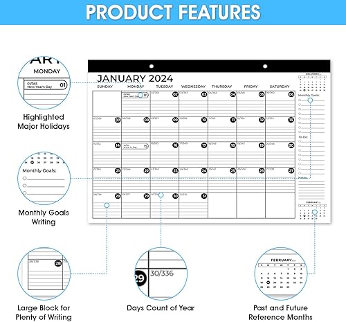 Miniatura 3 de Calendario de escritorio 2024, calendario de pared de 12 meses de enero a diciembre, tamaño 12 x 18 pulgadas, días festivos, fechas julianas,