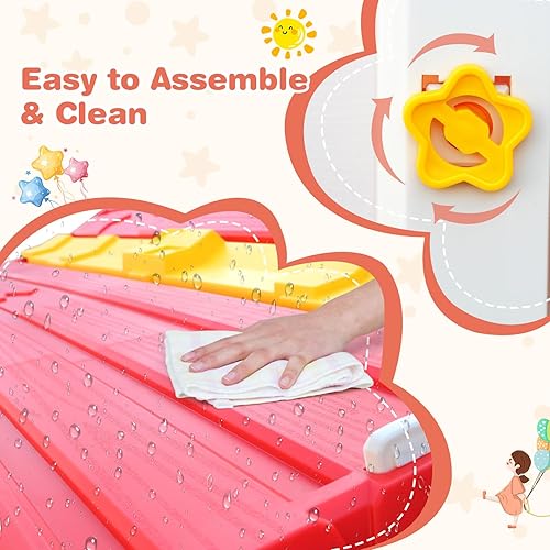 Miniatura 5 de Costzon Casa de juegos espaciosa para niños, juego realista con ventanas que se pueden abrir, puertas de trabajo, techo rojo y bonitos patrones de