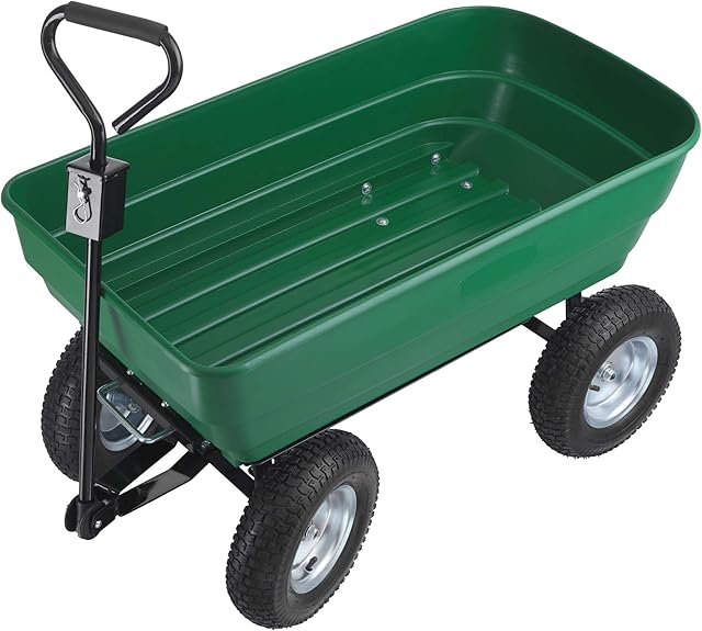 tectake 403577 Hand Cart 52L Robust Trolley Wagon with Large Grooved Tyres