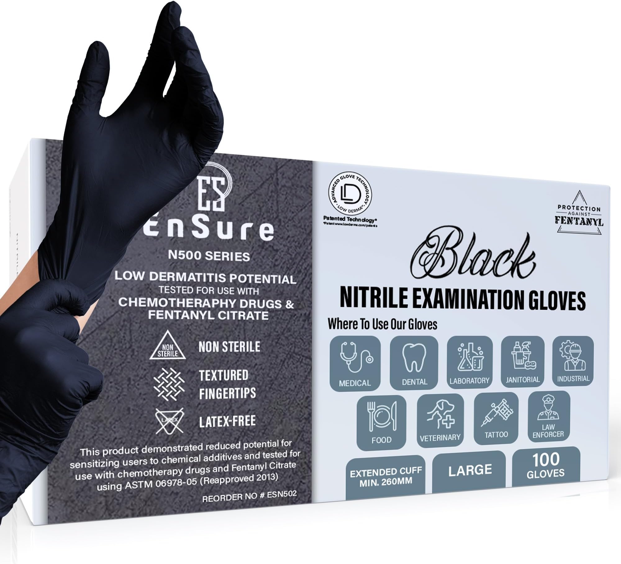 Black Nitrile Gloves – 5 Mil Heavy-Duty Disposable Gloves, Low Dermatitis, Powder & Latex Free, Chemo-Rated