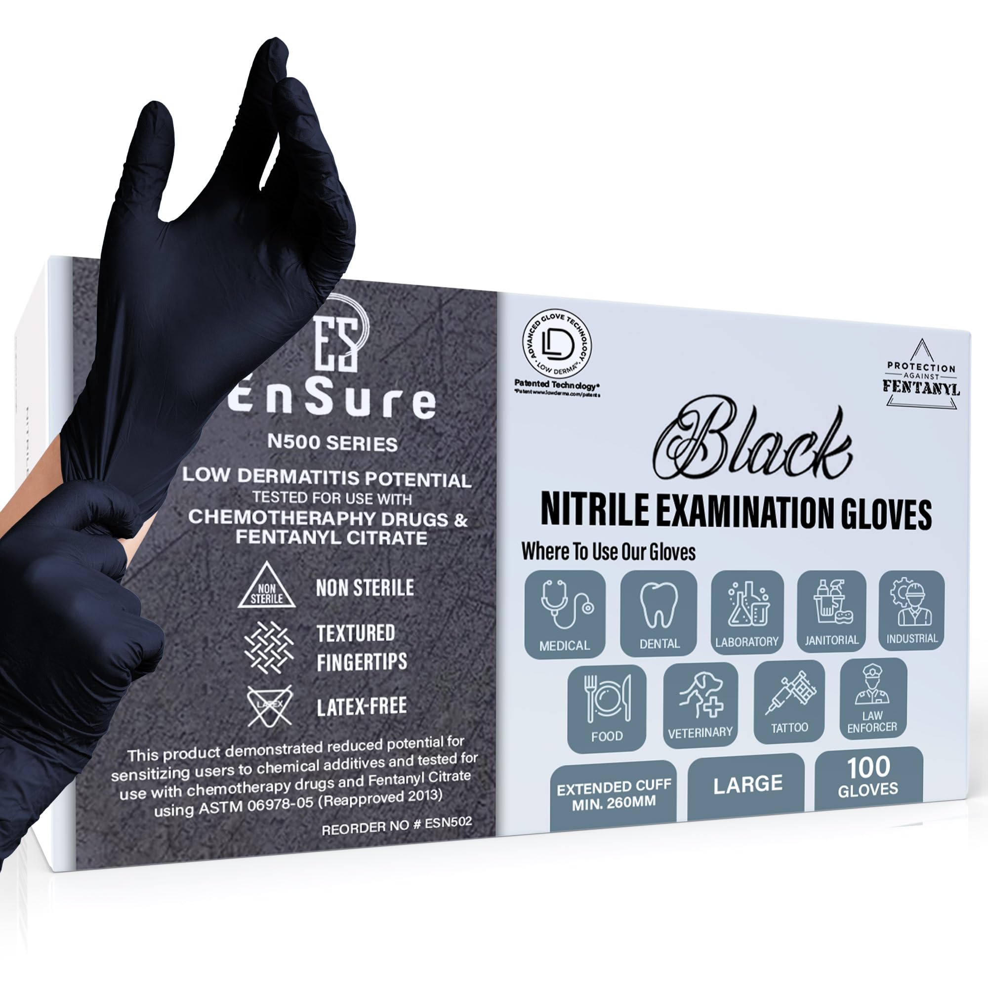 Ensure Nitrile Disposable Exam Gloves, Powder-Free, Latex-Free, Non-Sterile - 5 Mil
