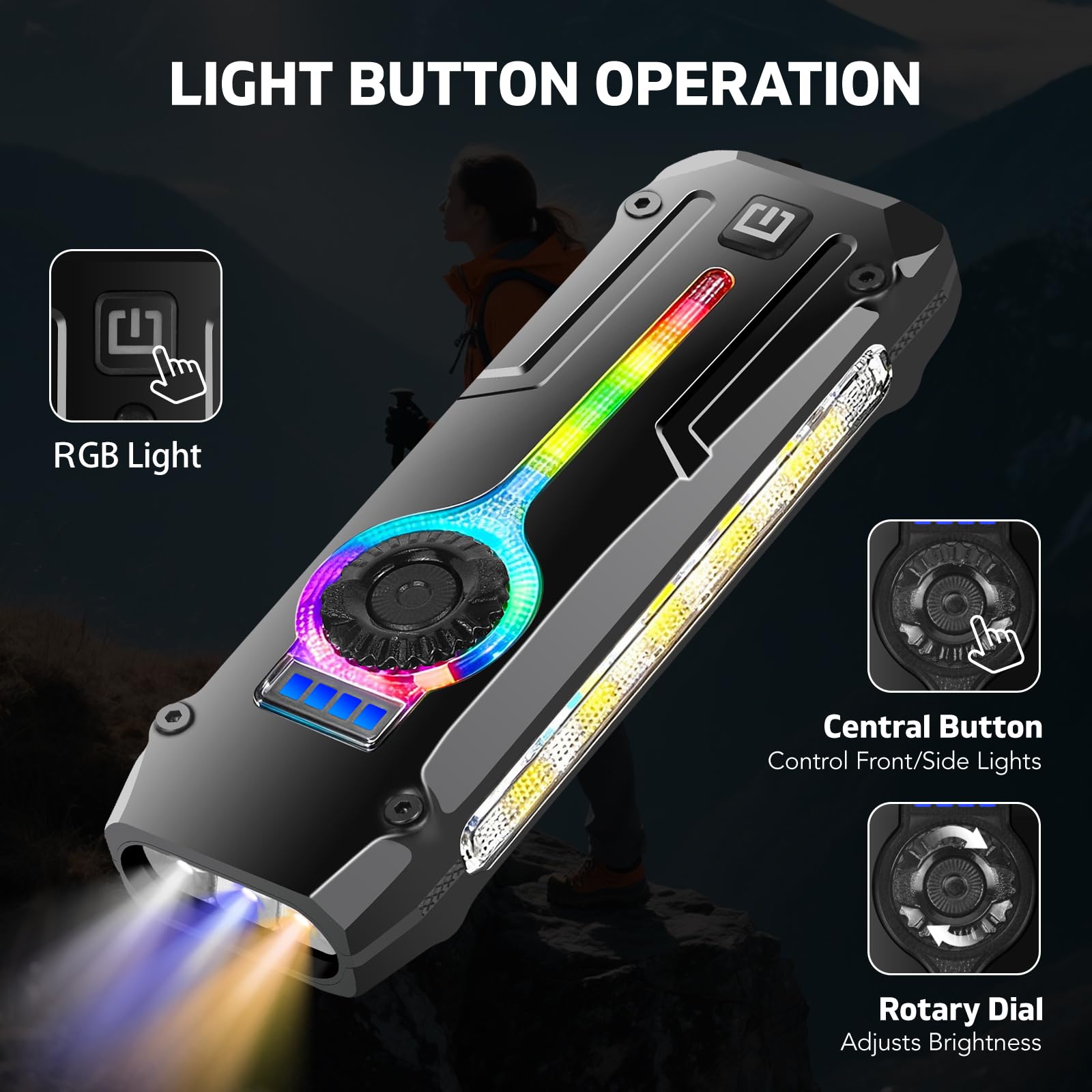 Linterna plana EDC recargable, linterna de bolsillo con luz blanca y cálida, luz RGB, UV, haz rojo, linterna recargable pequeña USB-C con clip e magnético para camping, caminata nocturna, emergencia