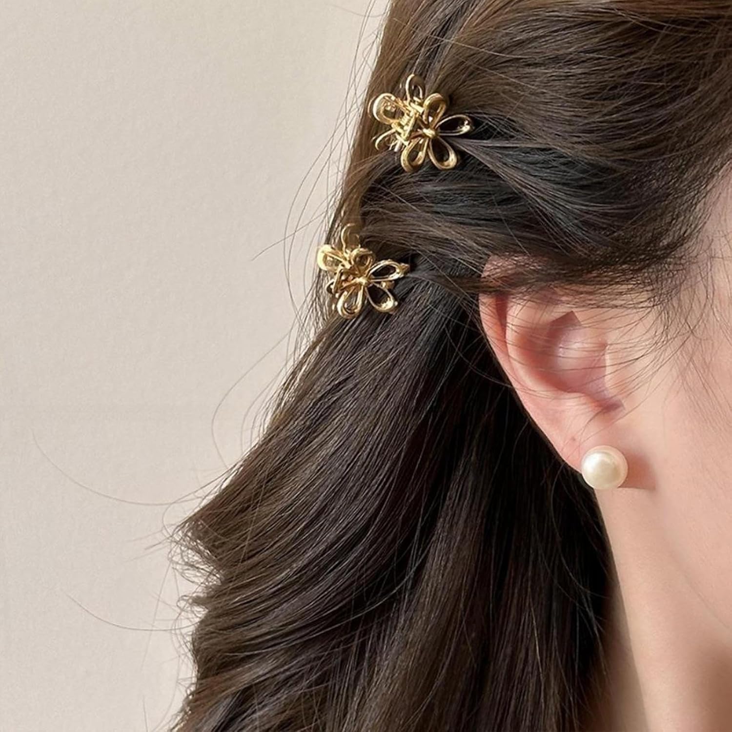 Gold Small Flower Hair Clips for Women, Cute Mini Tiny Little Sparkling Metal Flower Sweet Artificial Bangs Nonslip Hair Claw Clips Decorative (Gold) - Image 3