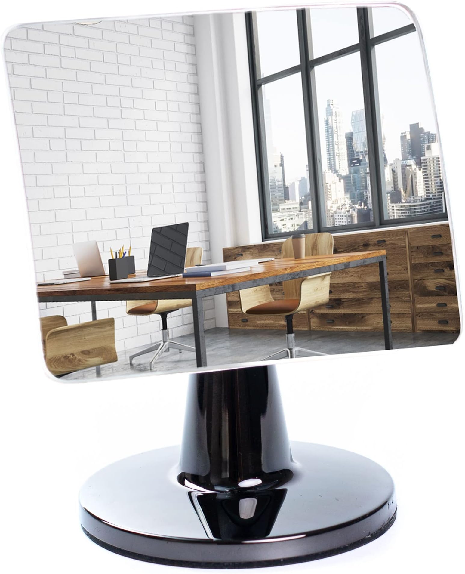 Desk and Cubicle Mirror to see behind you, CONICAL SHAPED Stand with detachable Wide Angle real glass Mirror, SMALL & DISCRETE, beautiful design, perfect curvature for an exceptionally clear view