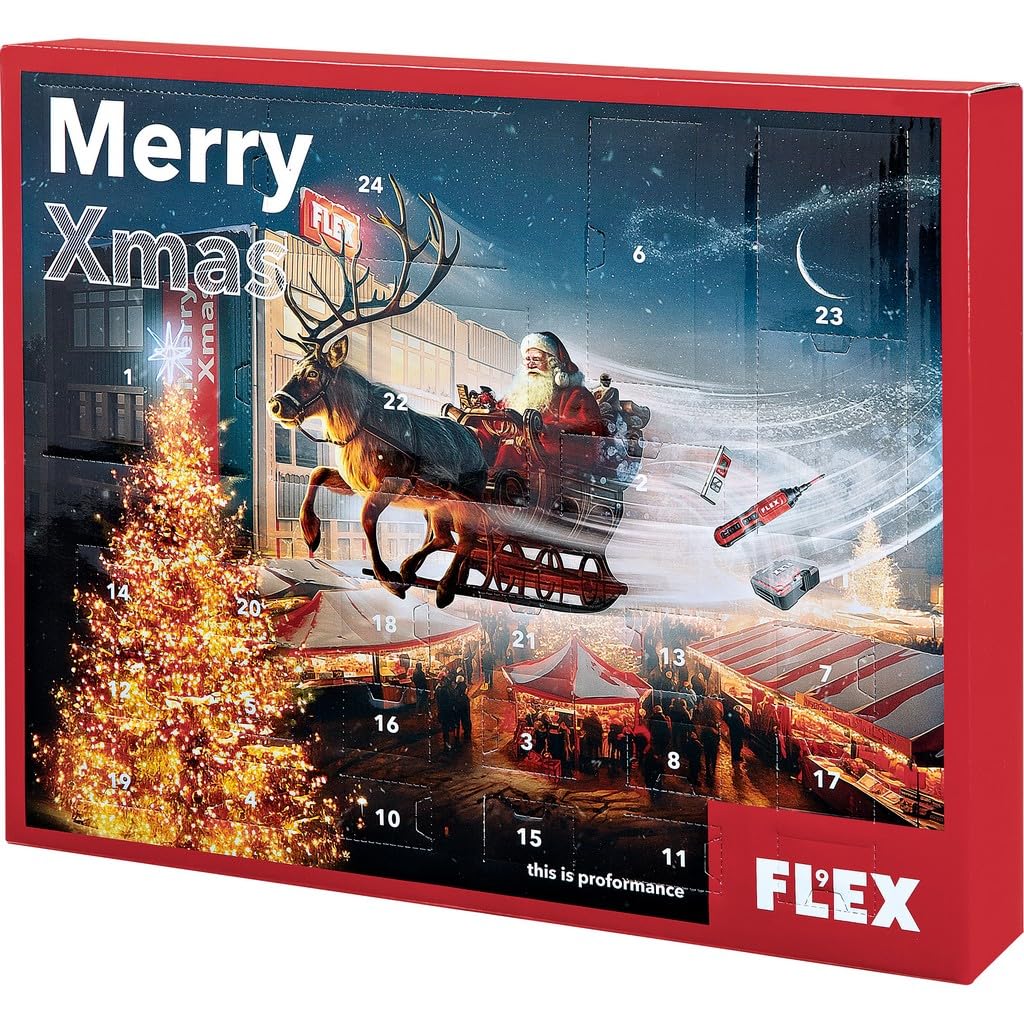 Flex Adventskalender 2024 inkl. 4V Stabschraubendreher, Laser-Entfernungsmesser und 31-Bit-Box - Weihnachtskalender, Werkzeugset, Werkzeugkalender 533102