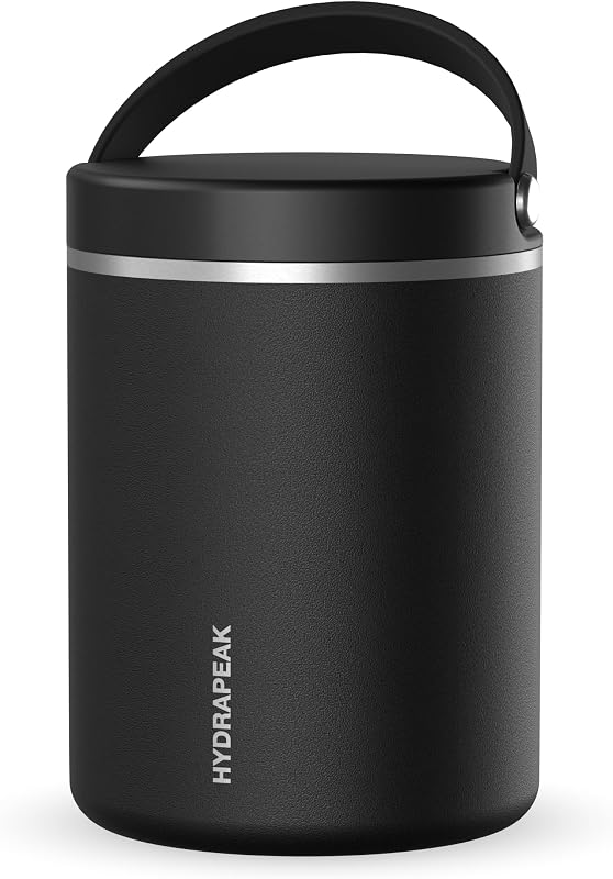 Hydrapeak Tarro de comida de acero inoxidable aislado al vacío de 32 oz para alimentos calientes y fríos, tarro de sopa de boca ancha a prueba de fugas para adultos, 10 horas de calor y 16 horas de frío (negro)
