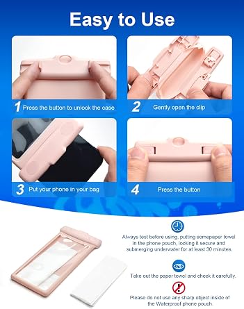 wellhouse Waterproof Phone Pouch, Waterproof Phone Case for iPhone 17 16 15 14 13 Pro Max XS Samsung, IPX8 3D Cellphone Dry Bag Beach Essentials (1 Pack -Earl Pink 7 inch)