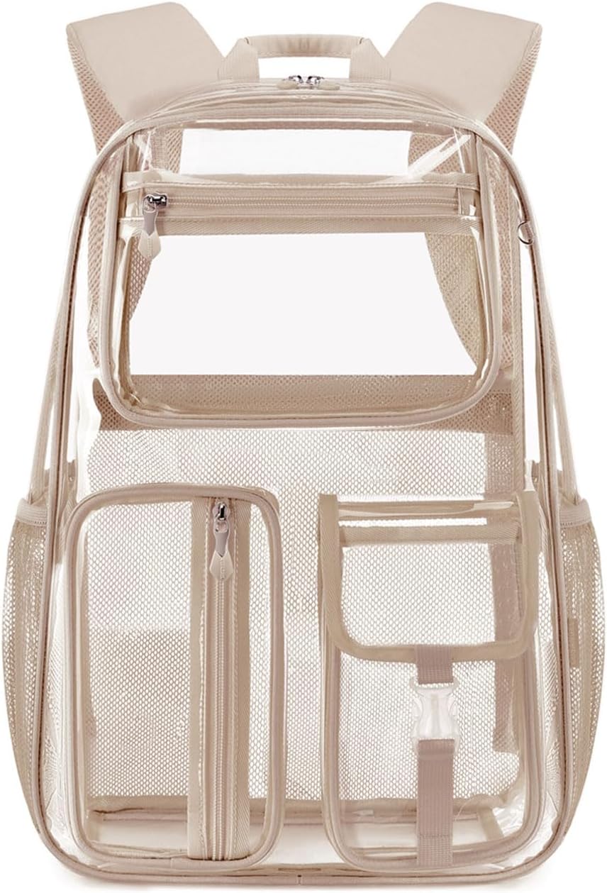 Cusangel Gold Clear Backpack For Daypack,16in TPU Large bookbag Heavy Duty See Through Transparent School Bookbag for Sport Event,Stadium Events&Work