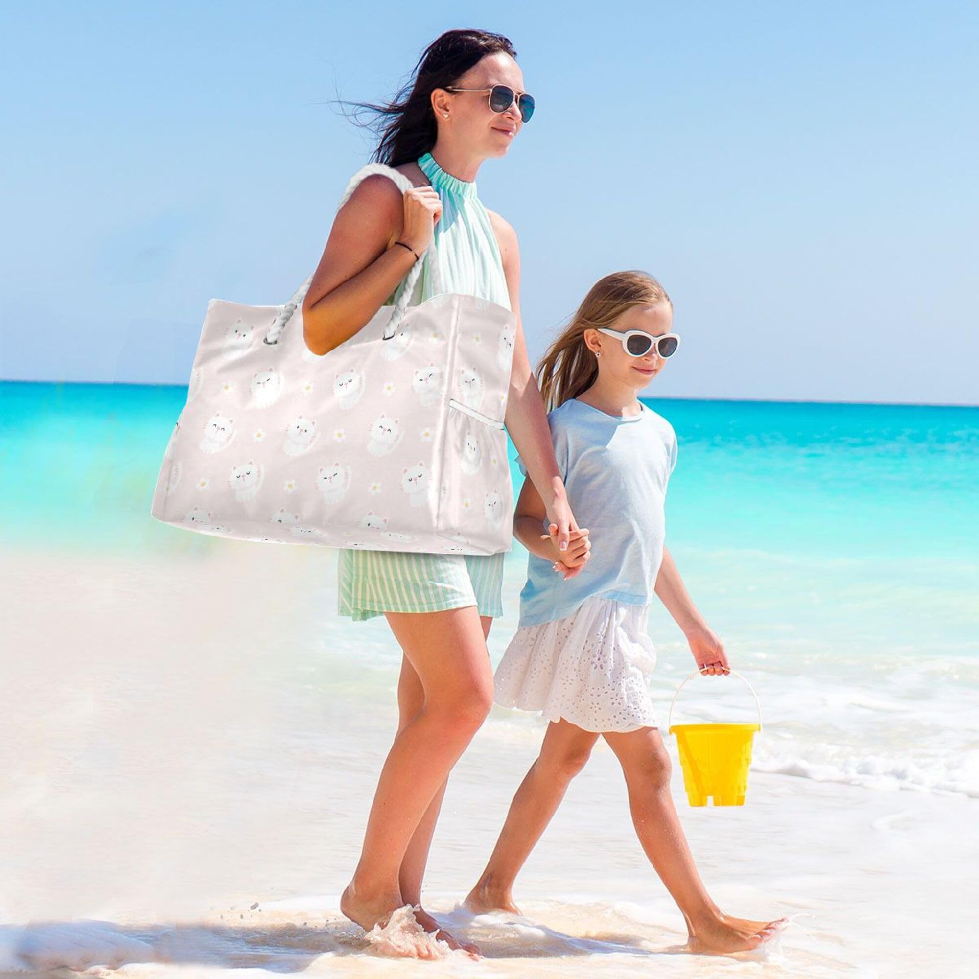 ALAZA Große Strandtasche für Damen, Babytiere, Faultier, sanddicht, Strandtasche, wasserdicht, mit Reißverschluss, Nasstaschen, Reisen, Fitnessstudio, Schwimmtasche