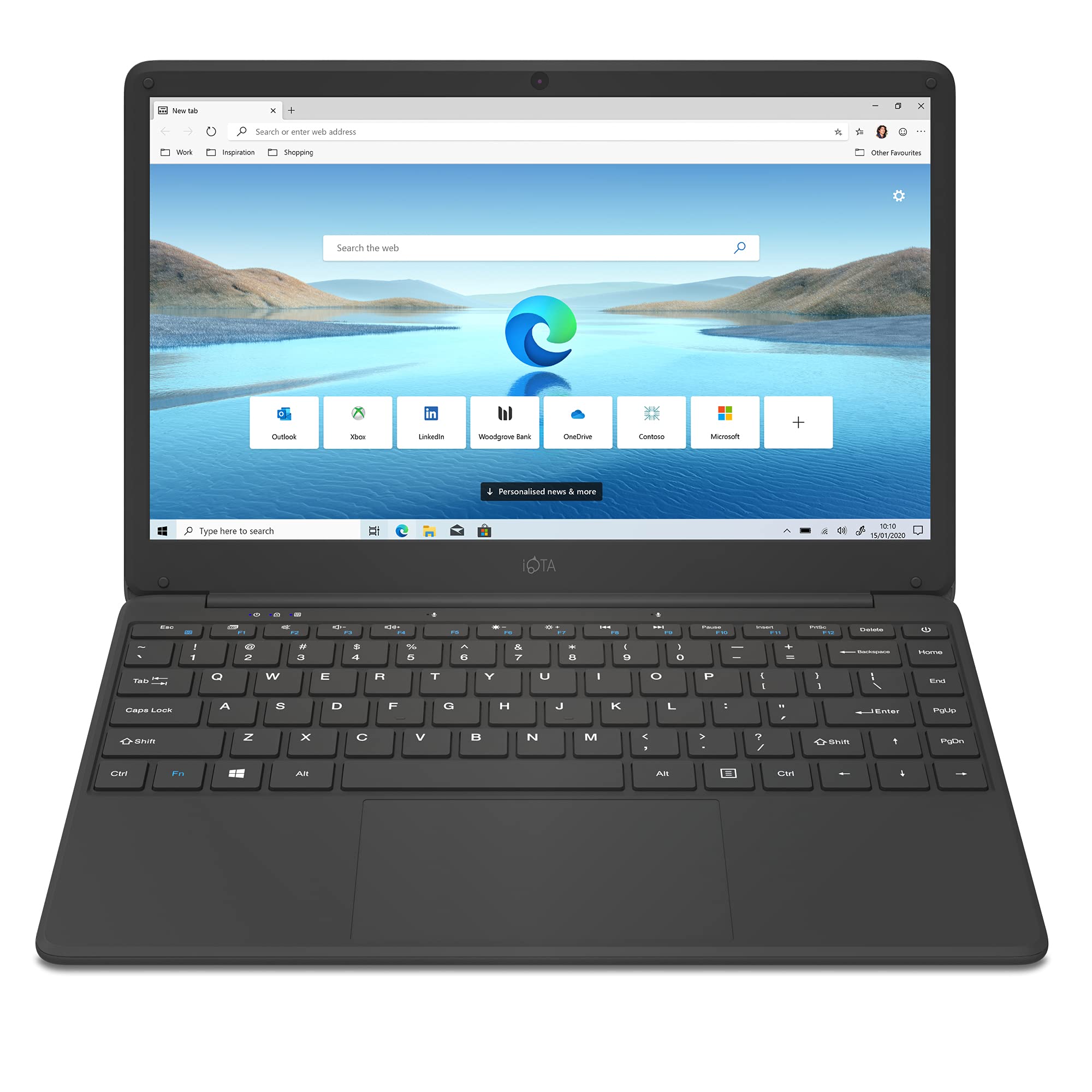 iOTA Flo 14-inch Laptop (Intel Celeron Quad Core, 4GB RAM, 64GB eMMC, Windows 10S) Includes; Microsoft 365 Personal 1-year Subscription and M.2 2280 SATA SSD Bay
