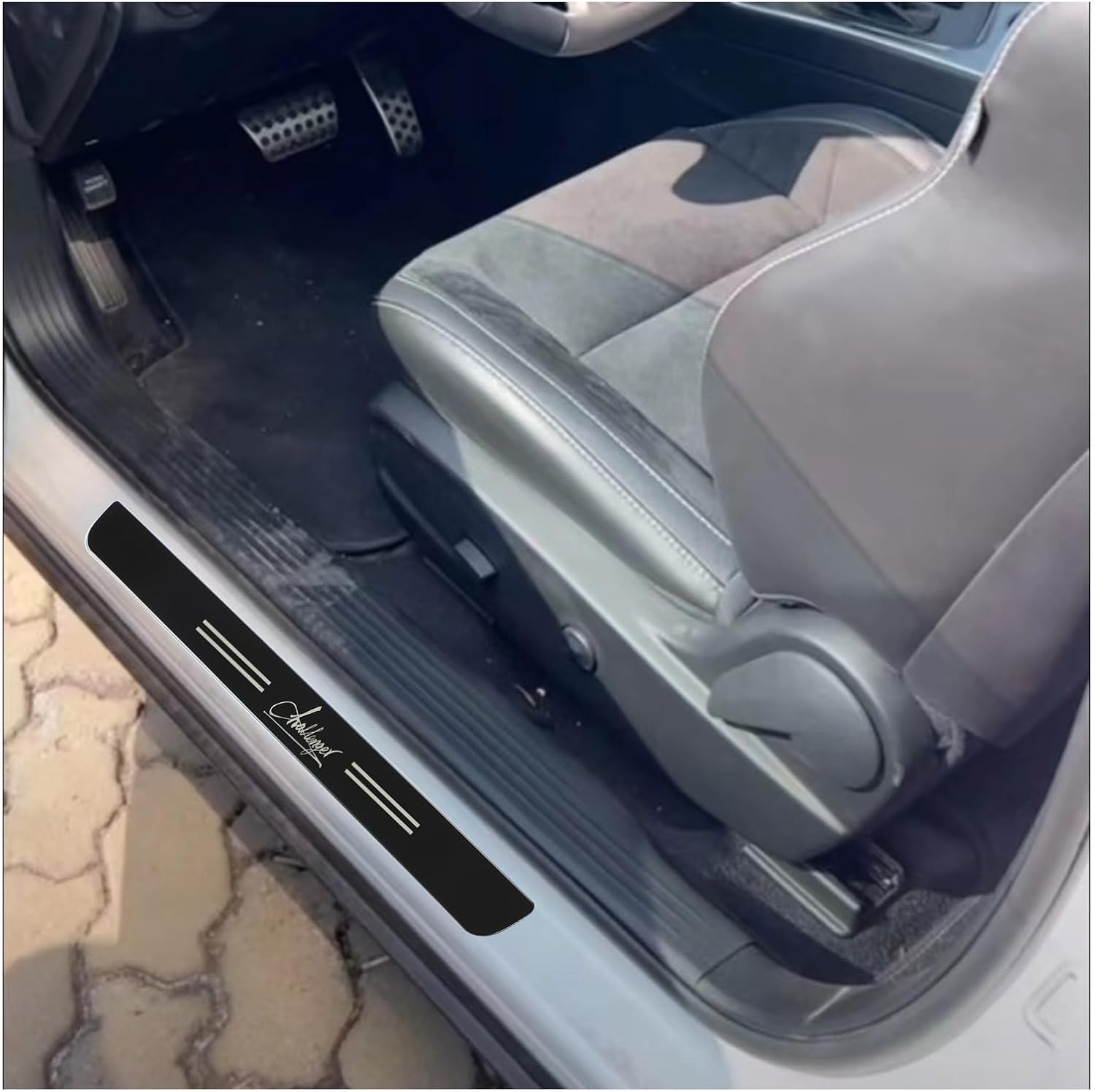 Generic Door Sill Guards Protector for Challenger Stainless Steel Door Entry Guards for 2015-2023 Dodge Challenger, 2pcs/Set (Black)