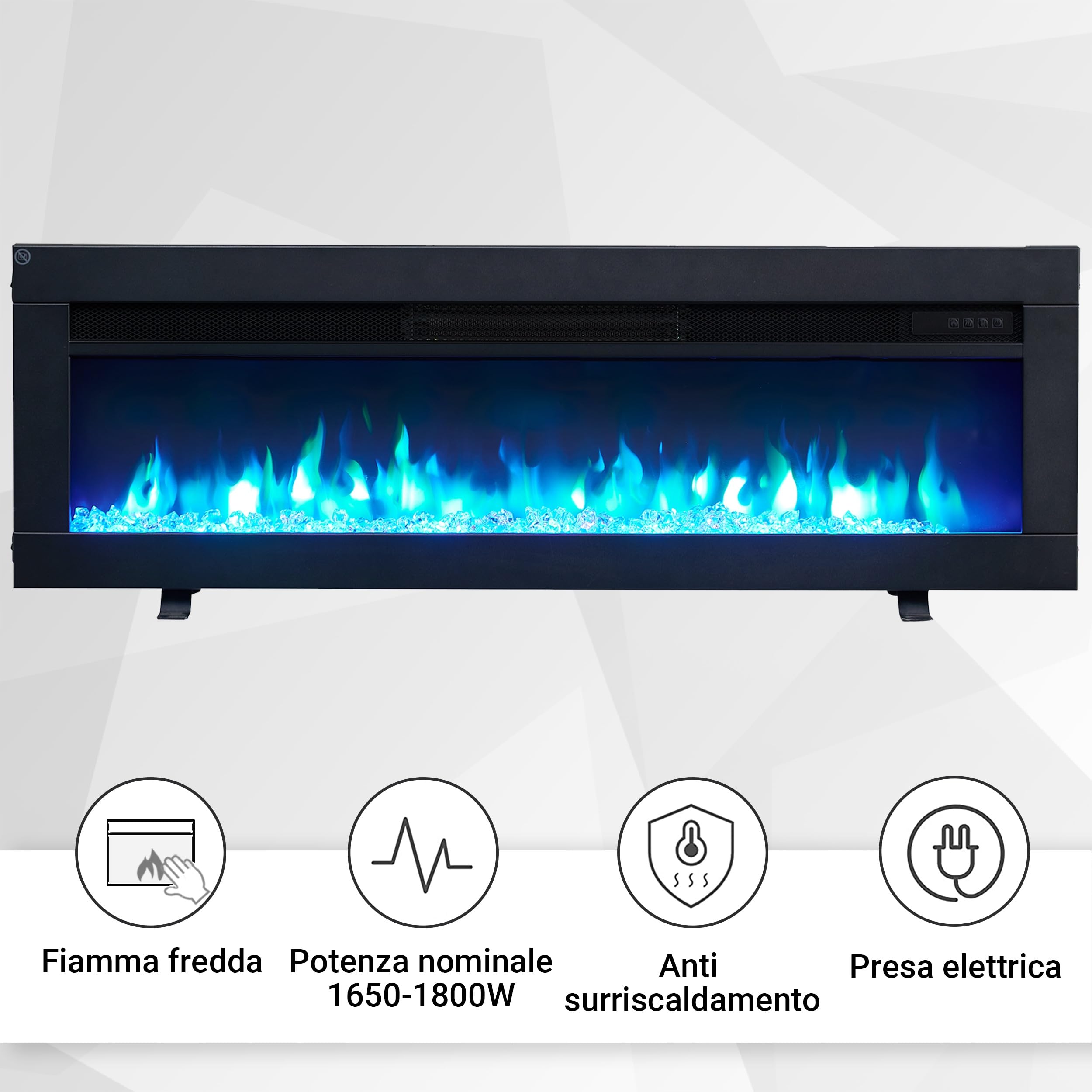 BALDERIA camino elettrico Agnes 40" | Camino da incasso con una potenza termica di 2000 W | Effetto fiamma 3D | Camino a inserto con telecomando, timer, termostato | Nero
