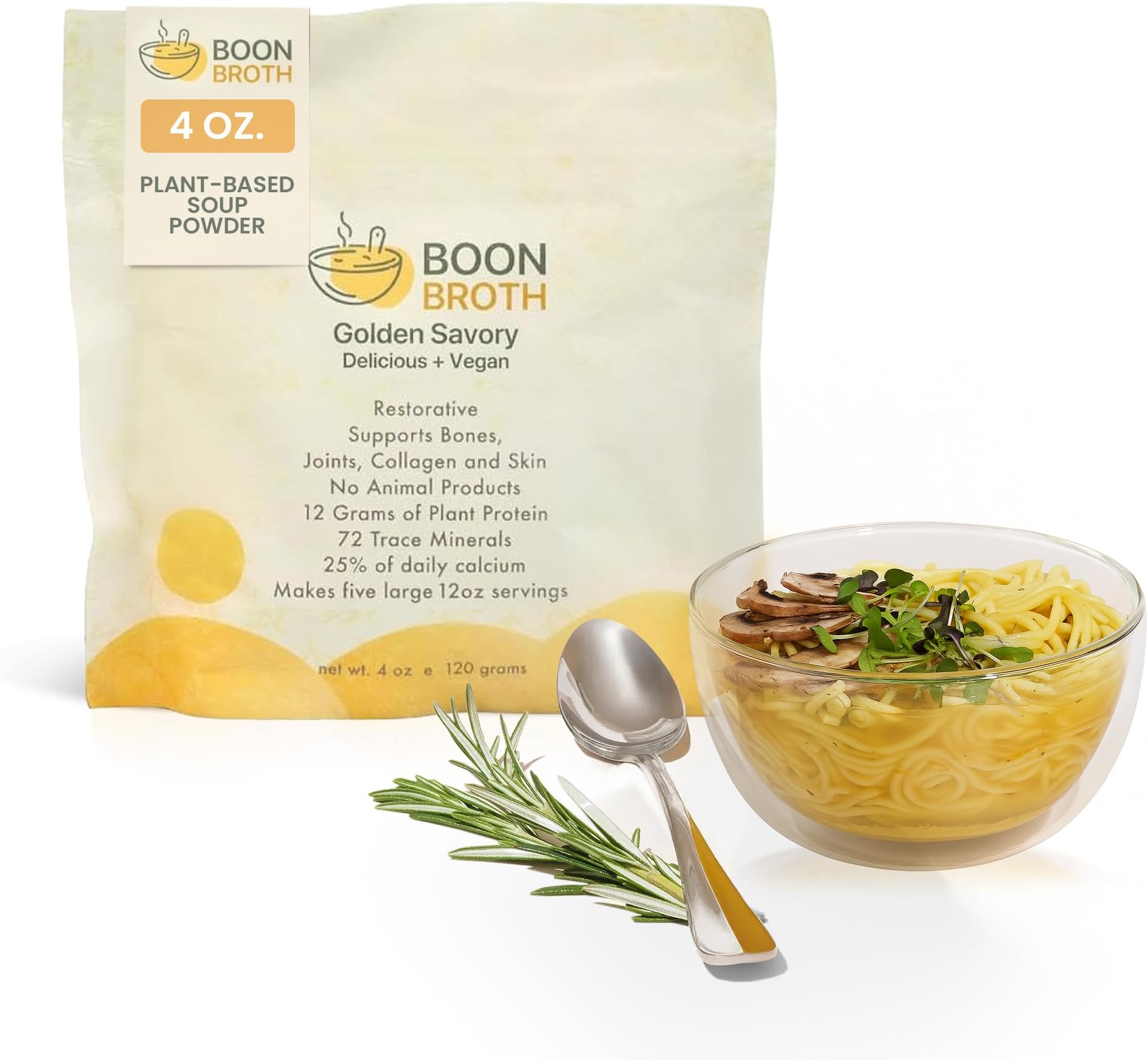 Boon Broth Supports Digestion, Skin & Joint Health-Plant-Based Soup Powder With 72 Trace Minerals for Energy, Balance & Wellness - High-Calcium Vegetable Broth for Sipping, Fasting & Gut Health- 4 Oz