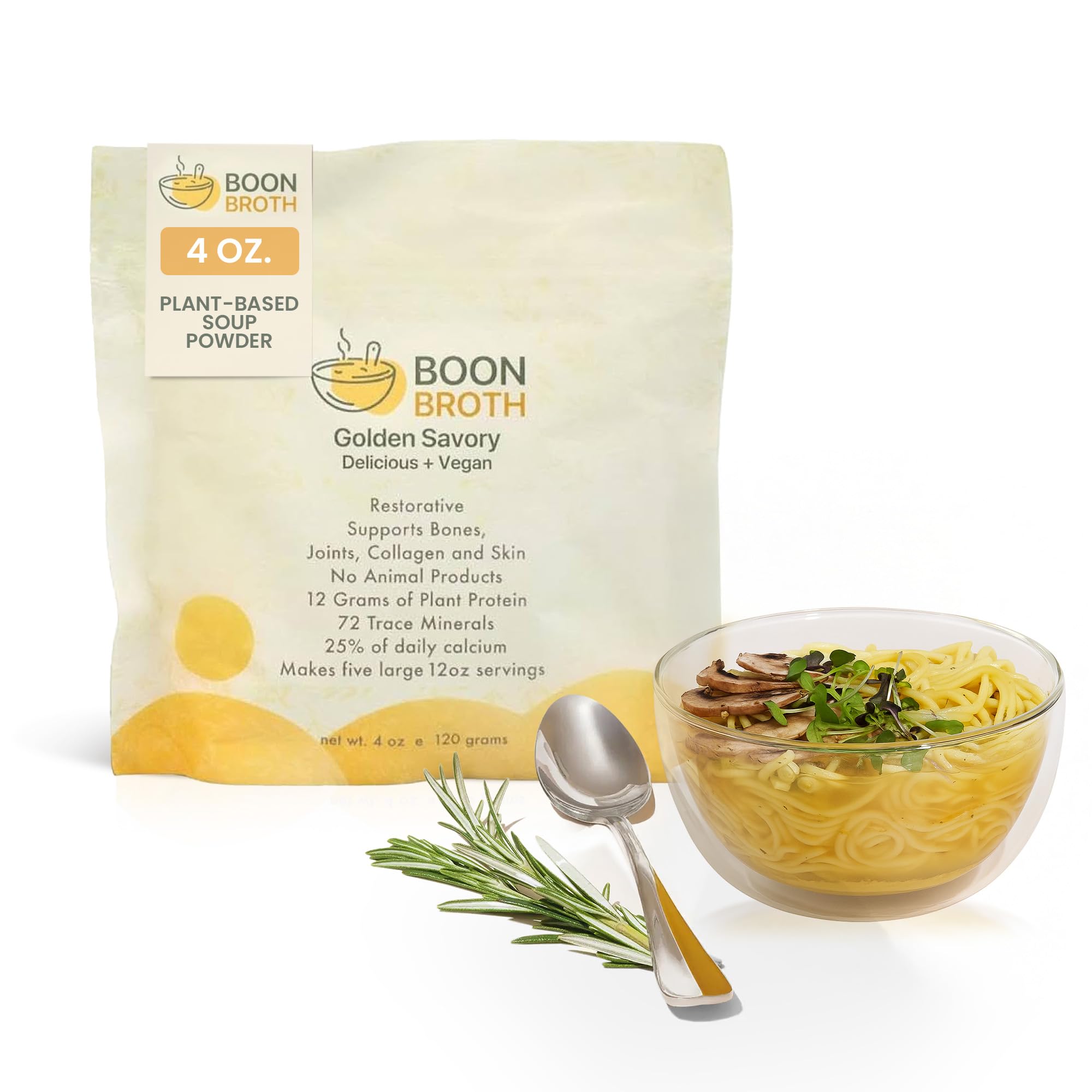 Boon Broth Supports Digestion, Skin & Joint Health-Plant-Based Soup Powder With 72 Trace Minerals for Energy, Balance & Wellness - High-Calcium Vegetable Broth for Sipping, Fasting & Gut Health- 4 Oz