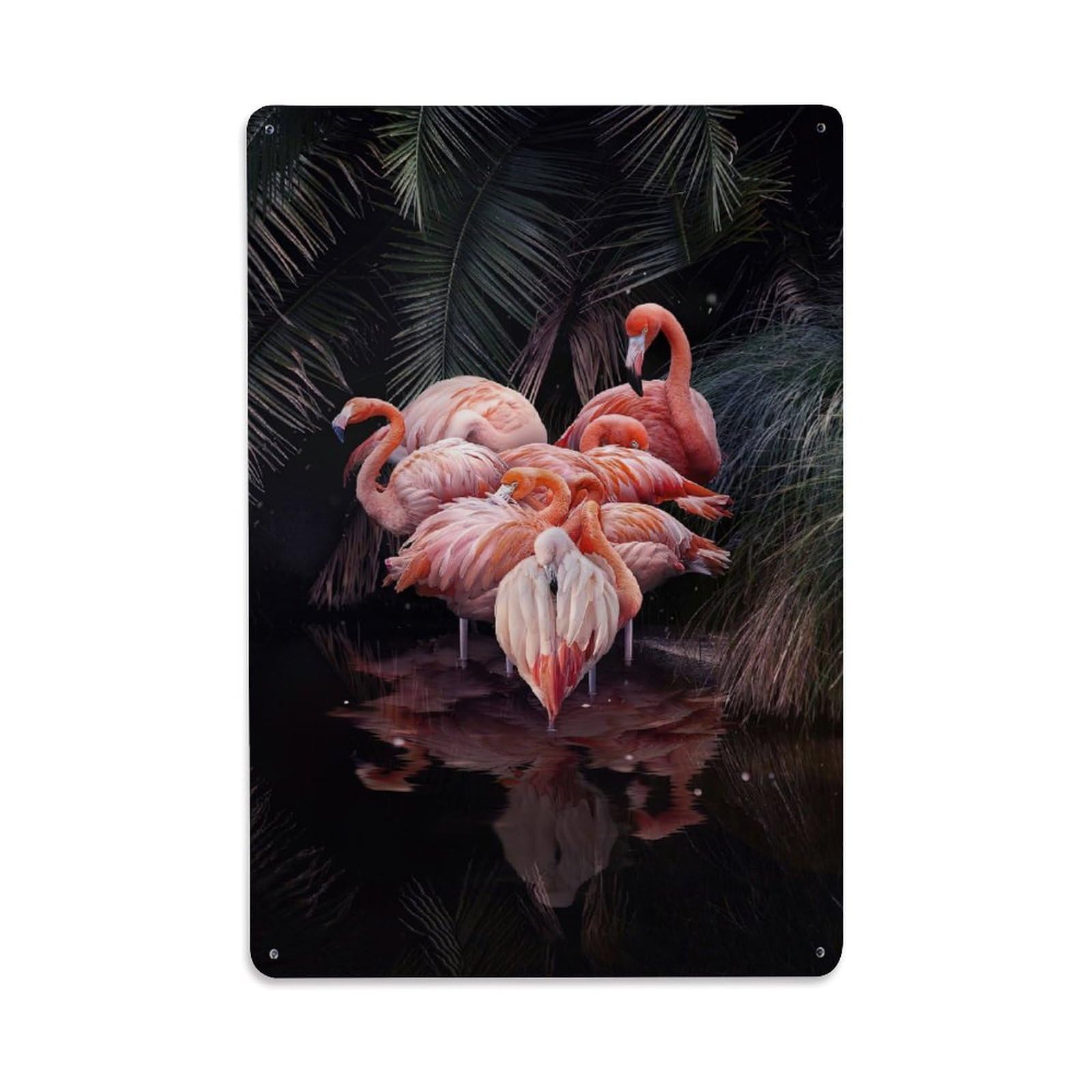 American Flamingo Wildlife Vintage Tropical Wetland Aesthetic Metal Tin Sign Plaque Wall Decor for Cafe, Man Cave, Club Bar, Office, Home Garden Round Metal Poster 8x12Inch