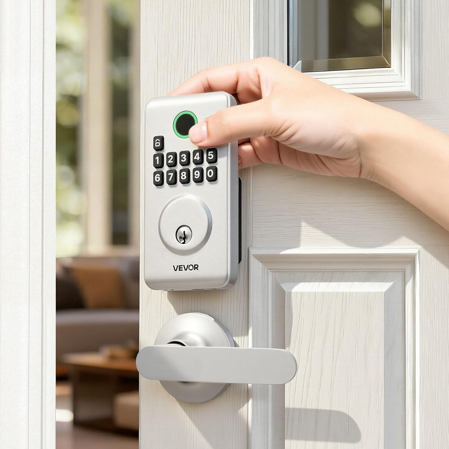 VEVOR Keyless Entry Door Lock with Handle Set, Electronic Keypad Deadbolt with Lever Handles, Pioneering Easy-Grip Design, Customizable User Codes, Keyed Entry, Auto Lock, Anti-Peeking, Silver