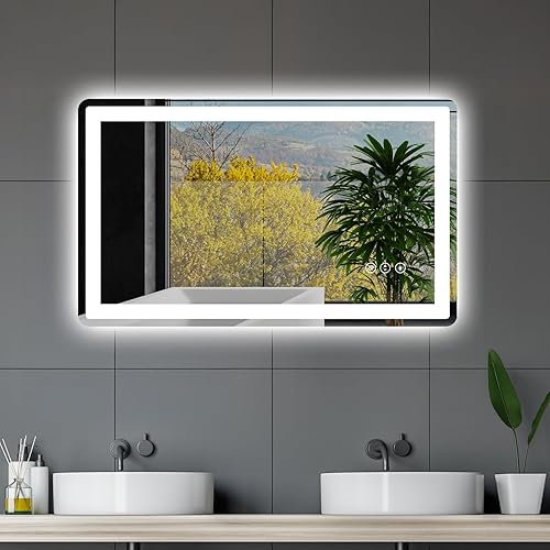 Miniatura 18 de Espejo de baño LED de 40 x 32 pulgadas con luces, luces dobles regulables, antiniebla, espejo LED frontal y retroiluminado para baño, espejo