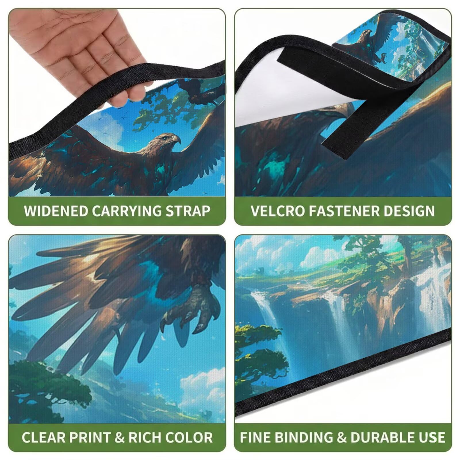 Couverture Pique Nique Grande 200x300cm,Outdoor Couverture Imperméable,Pliable Tapis de Plage Dos en PVC Anti-Sable,Picnic Blanket pour Camping Accessoires,Jardin,Parc,Famille - Forêt,Aigle (3) UZ-958