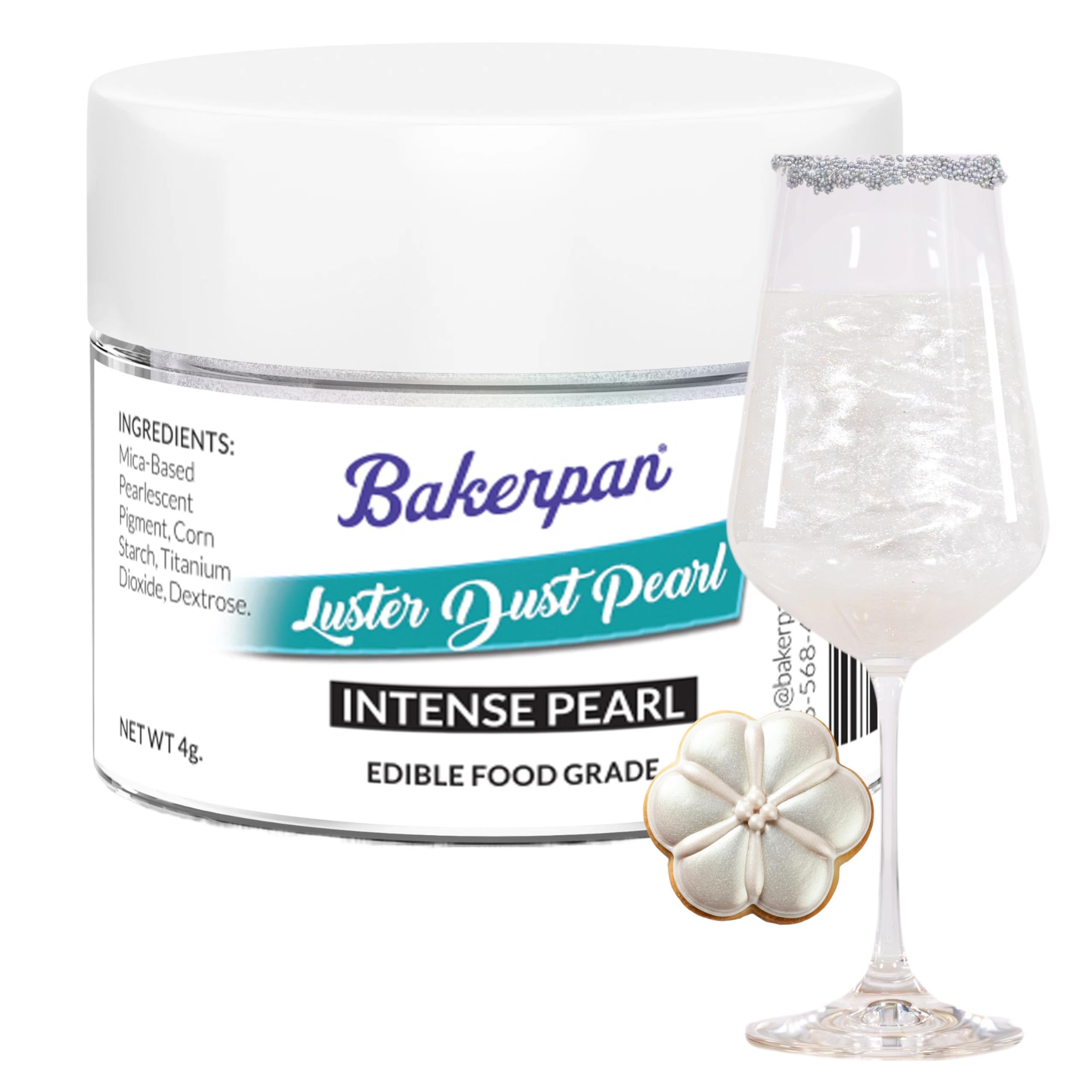 Pearl Luster Dust Edible, Intense White Edible Glitter for Cocktails, 4 Grams Edible Glitter for Cake Decorating, Cookies, Chocolates and Candies, Drinks (Made in USA)