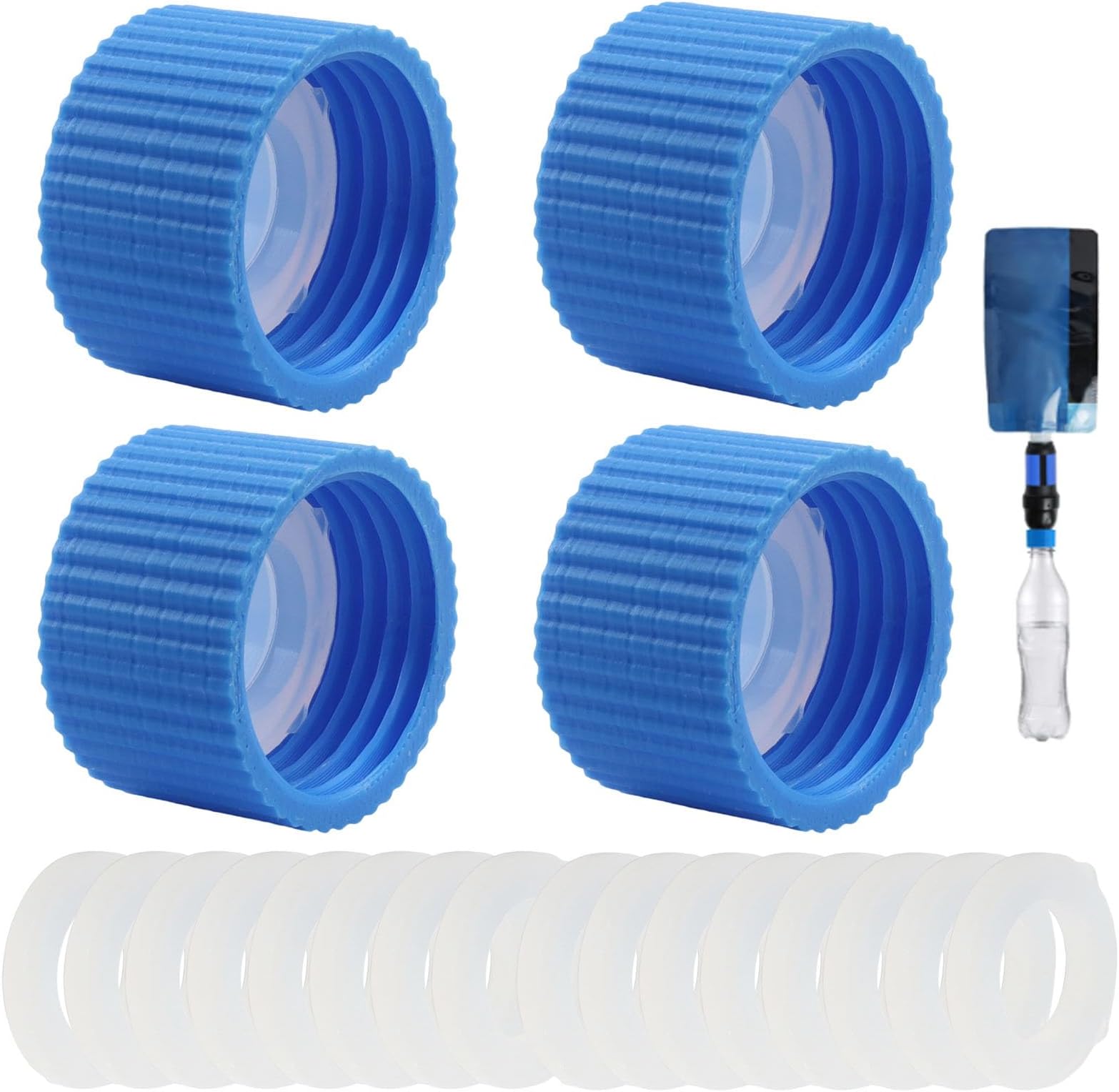 4 Pcs Water Filter Coupling with 20 Pcs Filter Cleaning Gasket with Seal Kit, Compatible 28mm External Threaded Water Filters Standard Plastic Bottles for Hiking/Camping
