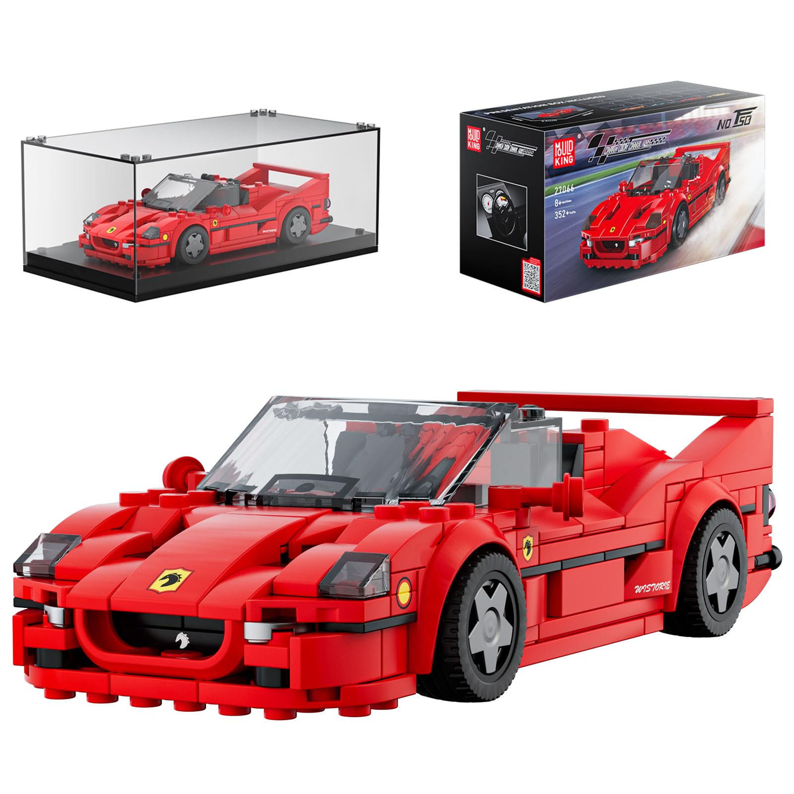 Mould King 27066 Technik Speed Champion Auto Bausteine F50 Rennwagen Klemmbausteine Sportwagen Bauspielzeug mit Acryl Vitrine Modellautos zum Sammeln (352 Teile)