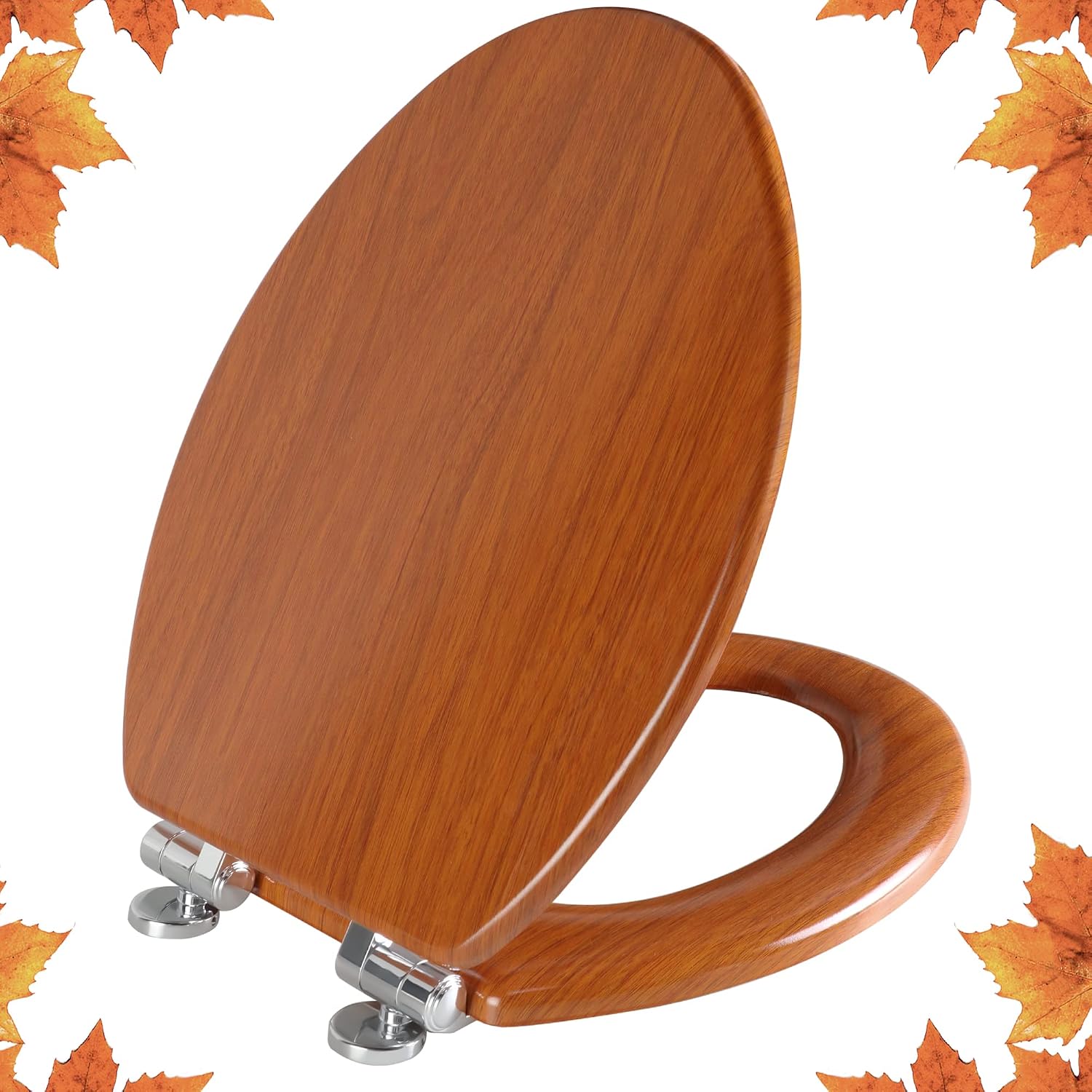 Elongated Toilet Seat Molded Wood Toilet Seat with Quietly Close and Quick Release Hinges, Easy to Install also Easy to Clean by Angol Shiold (Elongated, Orange Yellow)