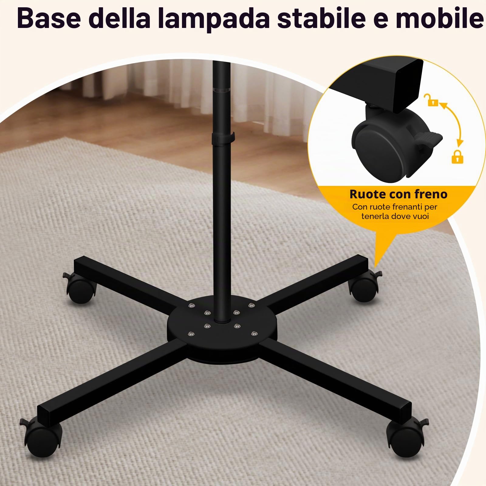 CGBE Lampada Extension Ciglia da Terra: Ultra-Larga Pieghevole Lampada Ciglia con Testa Rotabile a 360° - Base Mobile - Altezza Regolabili - Luce Estetista con Porta Cellulare per Ciglia/Tatuaggi