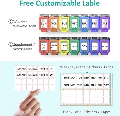 Miniatura 5 de Fullicon Pastillero semanal de 7 días, ultra humedad y a prueba de derrames, pastillero diario grande con hebilla segura, contenedor compacto de