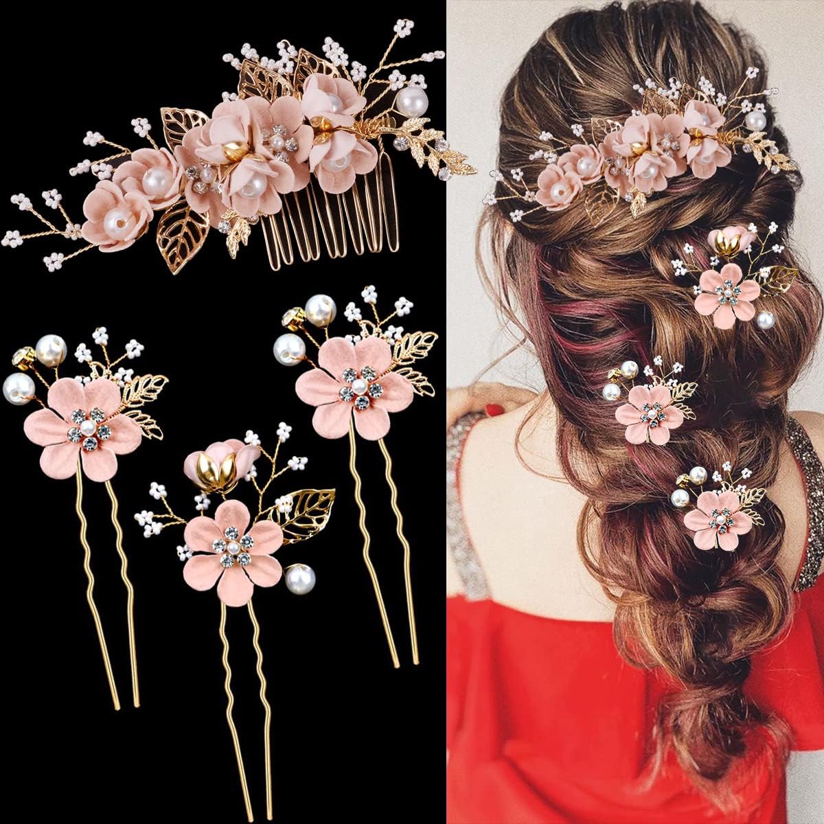 Amazon.com : BOYIVI 4 Pieces Bridal Floral Hair Comb and  display picture 1