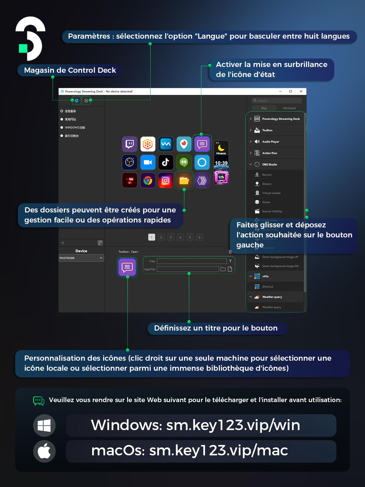 SOOMFON Stream Controller, Production Console Deck 15 Touches Macro, Stream Control Deck Déclencher des Actions dans OBS, Twitch, YouTube, Streamlab et autres, Stream Contrôleur Deck Compatible PC/MAC