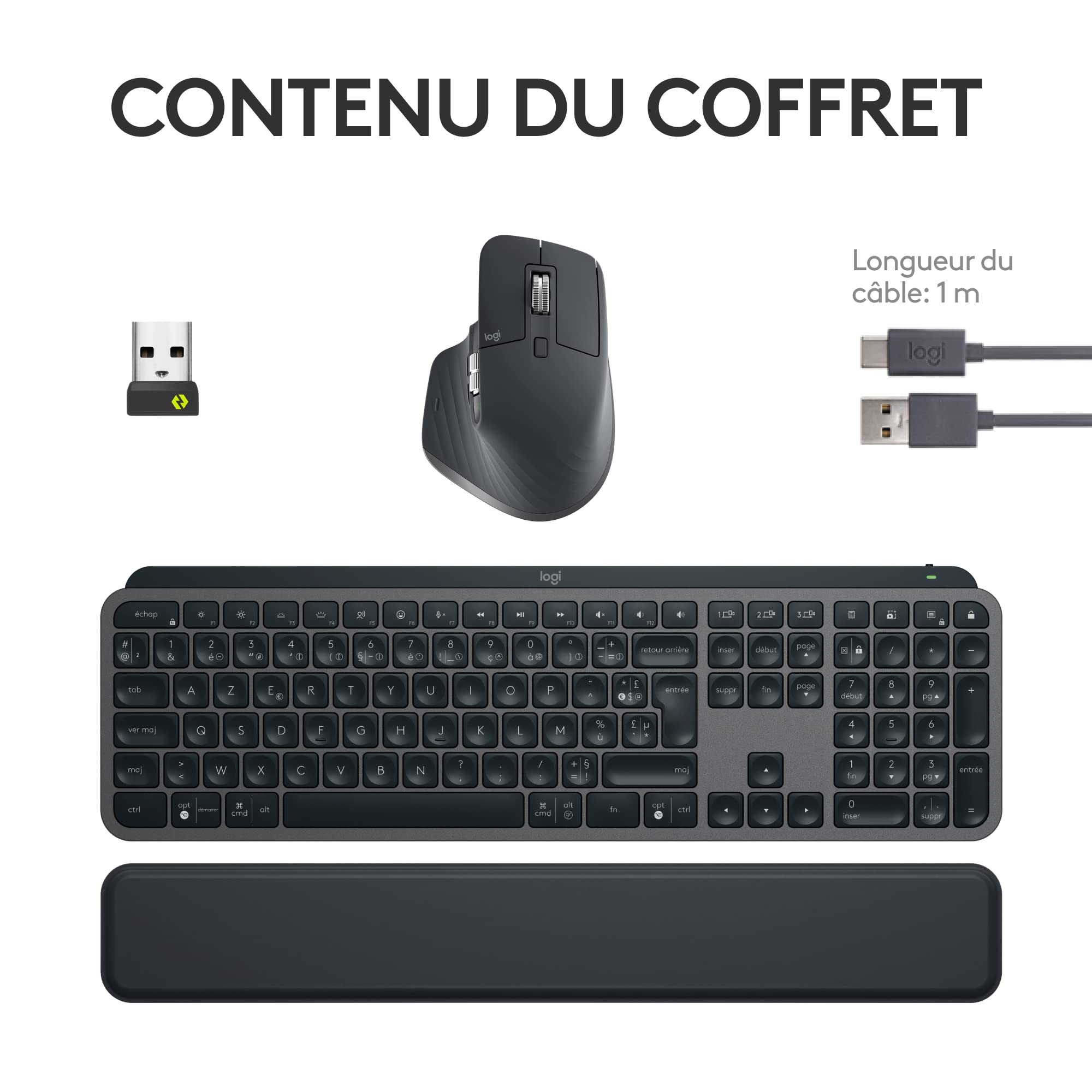 Logitech MX Keys S Combo - Tastiera e Mouse Wireless con Palm Rest | Illuminazione personalizzabile, Scorrimento veloce, Bluetooth, USB C, Windows, Linux, Chrome, Mac, ITA QWERTY - Grafite
