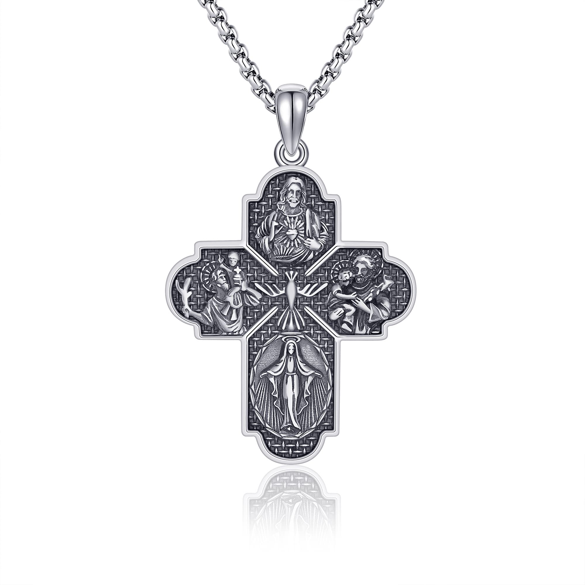 HUKKUN St Michael/Crucifix/Four Way Cross/Celtic Cross Necklace for Men Sterling Silver Obsidian Malachite Saint Necklace for Men Saint Michael