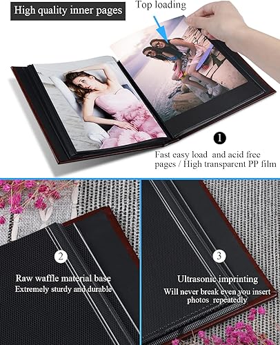 Miniatura 3 de NESCL Photo Album 8x10 52 Pockets, PU Leather Cover Album with Front Window, Small Photo Album for 8x10, Acid Free Slip Slide in Photo Albums Book