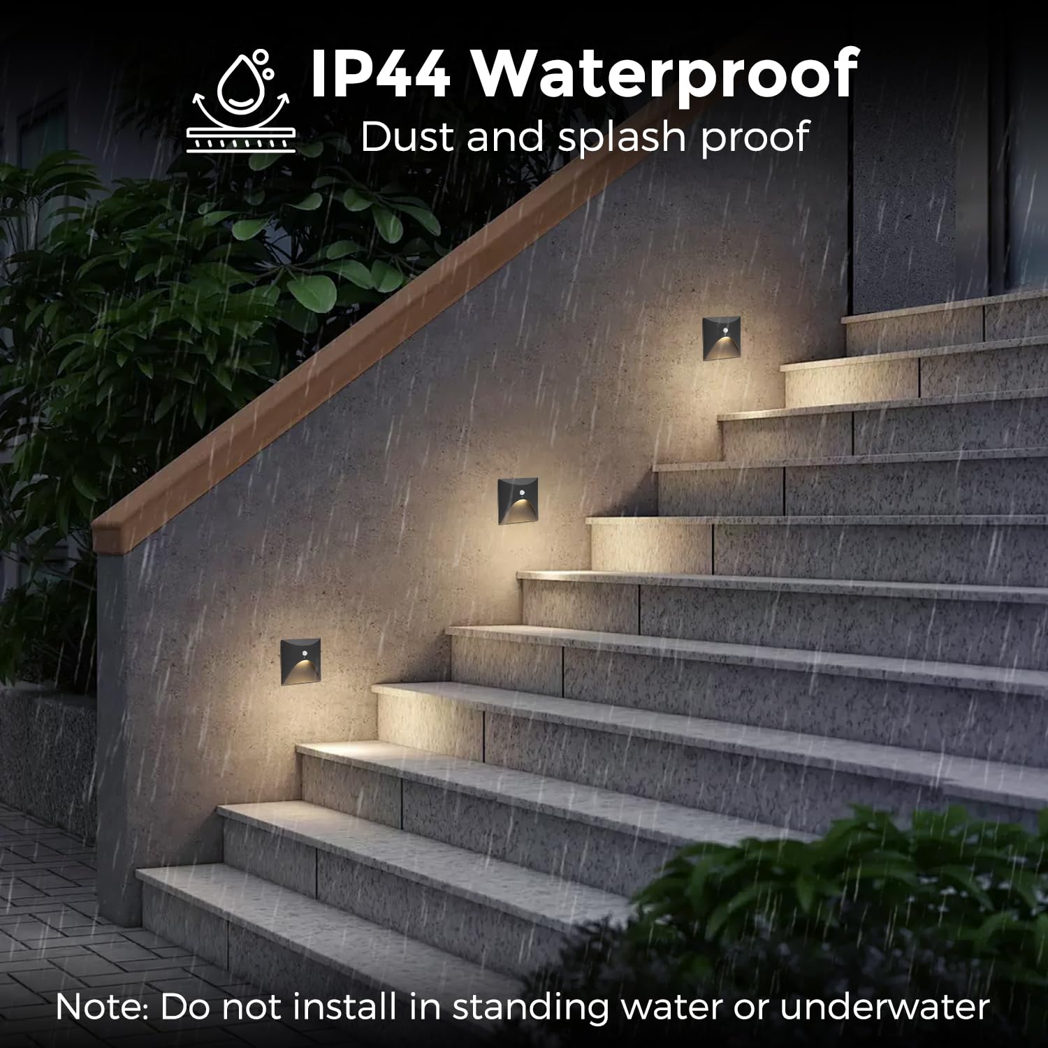 Arotelicht 4er 3W LED Treppenlicht mit Bewegungsmelder Warmweiß 3000K Aluminium Einbaustrahler 230V Eckig Wandeinbauleuchte Treppenleuchte Wasserdicht Innen Außen Schwarz Stufenlicht, Ø60mm