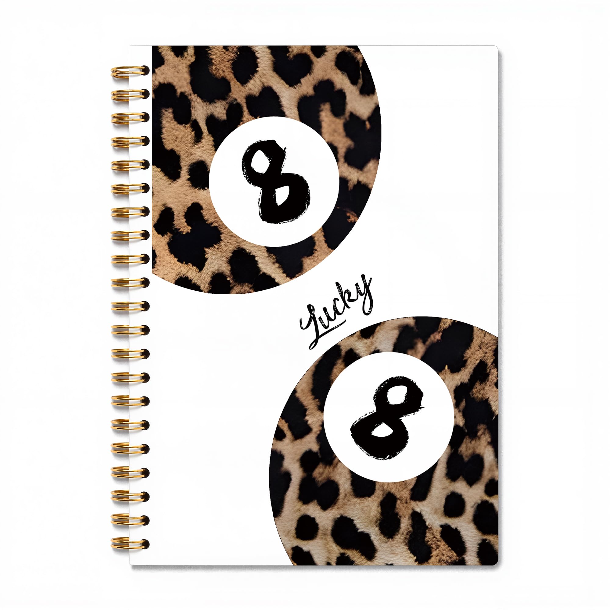 DEQSX Trendy Leopard Print Y2K Luck 8 Ball Spiral Notebook Journal, Funky Aesthetic Cheetah Print Hardcover Notebook for Work School Office Supplies,