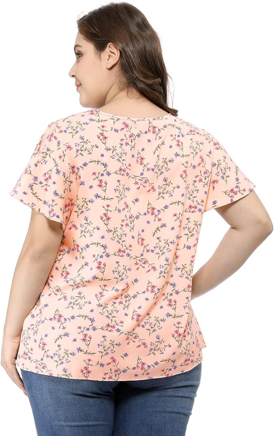 Agnes Orinda Women's Plus Size Blouses Summer Ruffle Short Sleeve Shirts Keyhole Chiffon Tops - Image 5