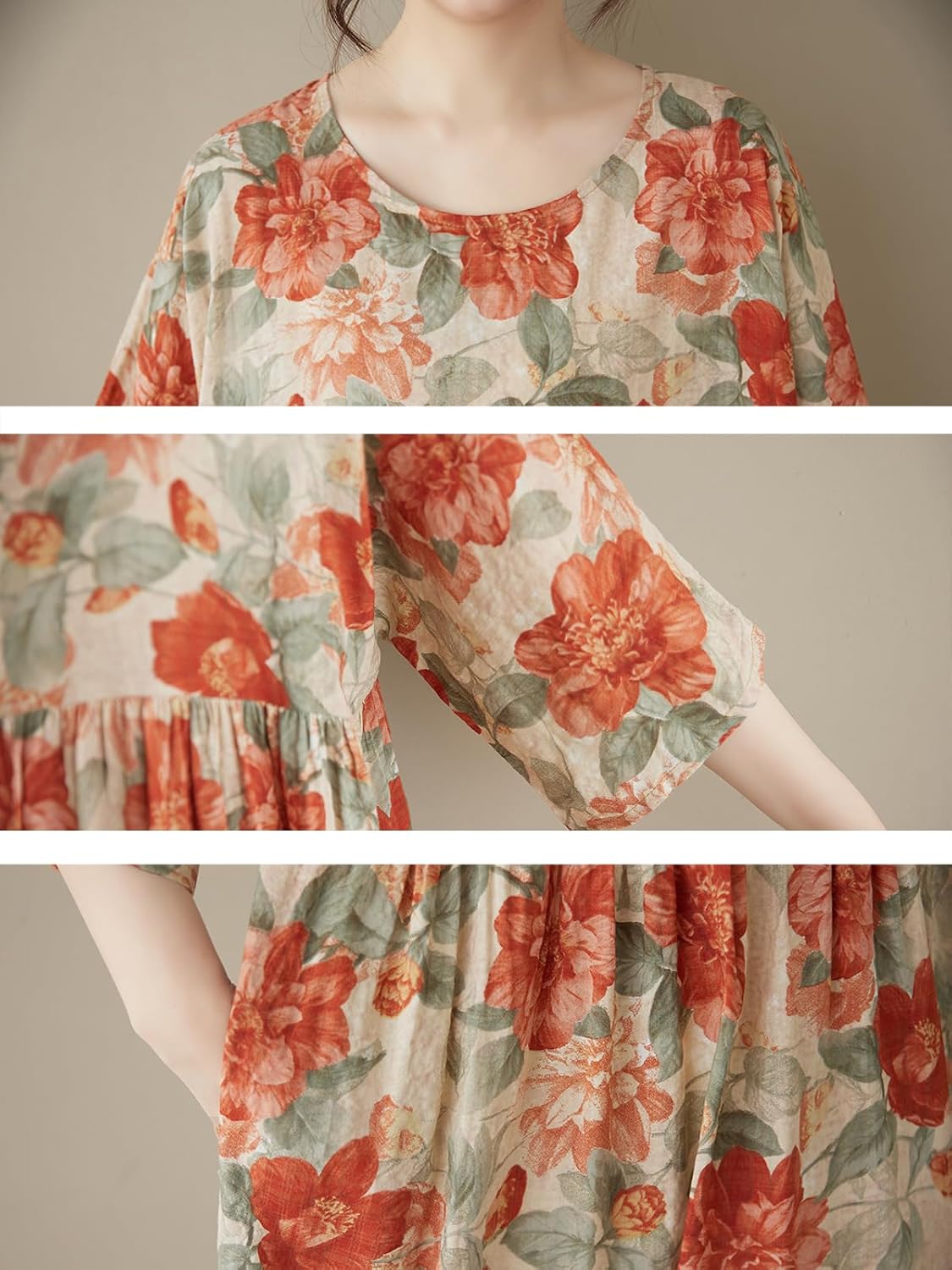 Women Plus Size Casual Dresses Floral Printed O Neck Short Sleeves Summer Oversized Dresses Boho Loose Fitting Wear - Image 6