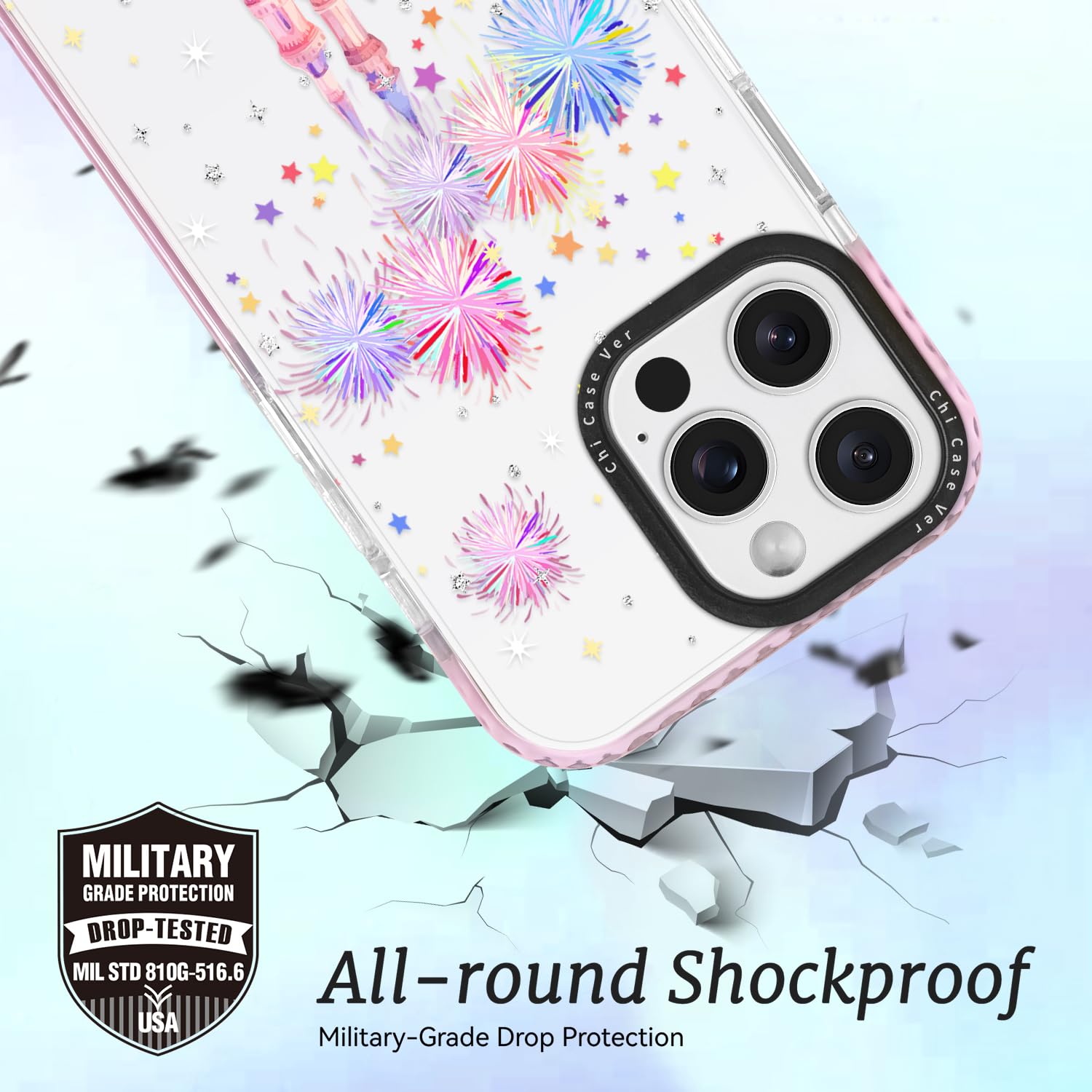Funda para iPhone 16 Pro, diseño artístico de fuegos artificiales de castillo de ensueño para mujeres, niñas y adolescentes, bonita funda protectora de TPU suave y delgada para iPhone 16