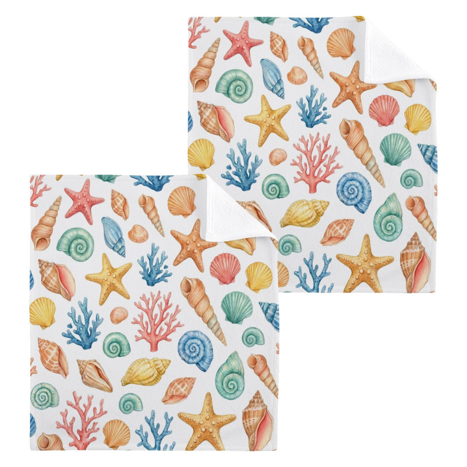 BOESI Pastel Watercolor Coral 12x12in Cotton Washcloth,Face Towel