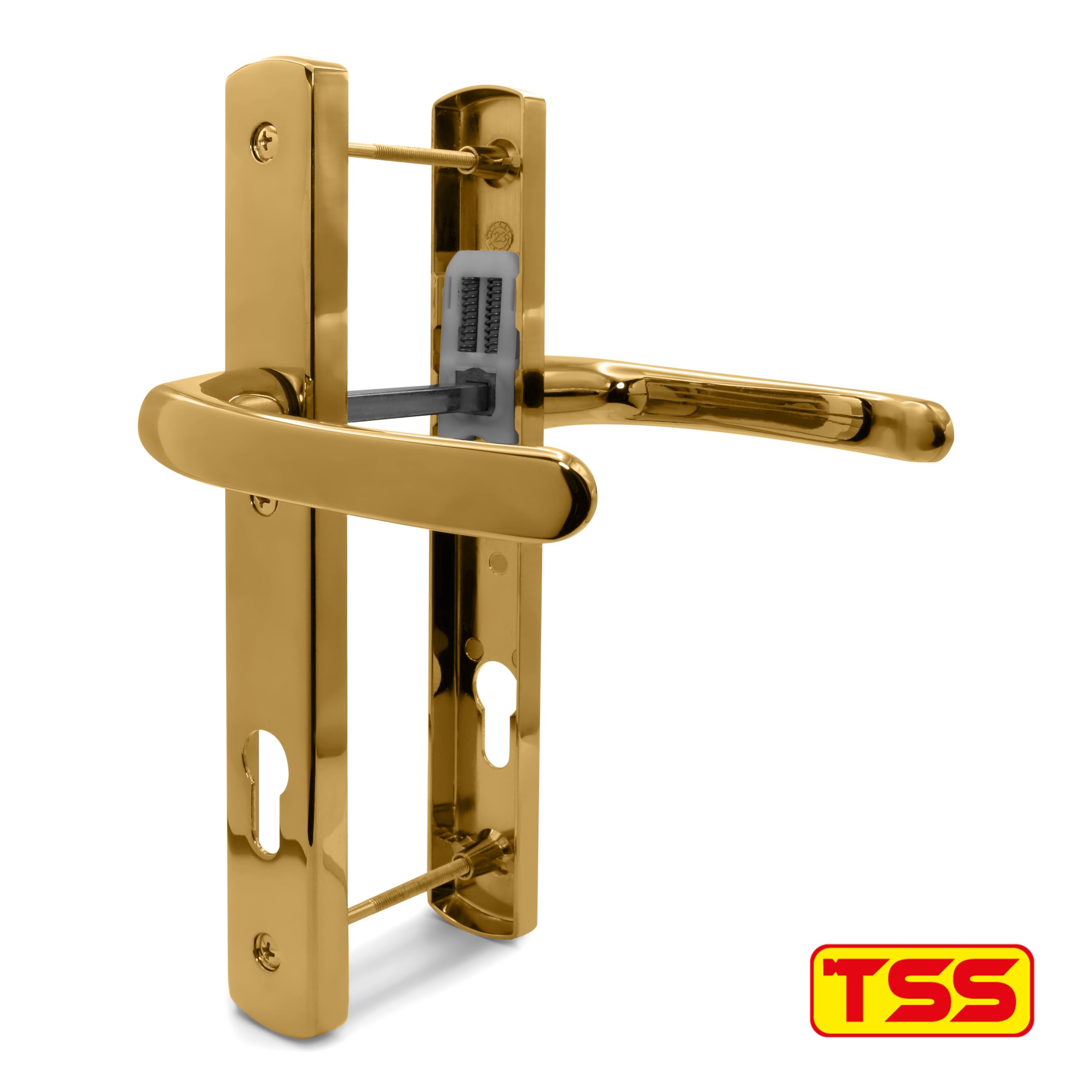 TSS Polished Brass UPVC Door Handle Pair Set, 92mm PZ (Centres), Sprung, Lever Lever - Image 4