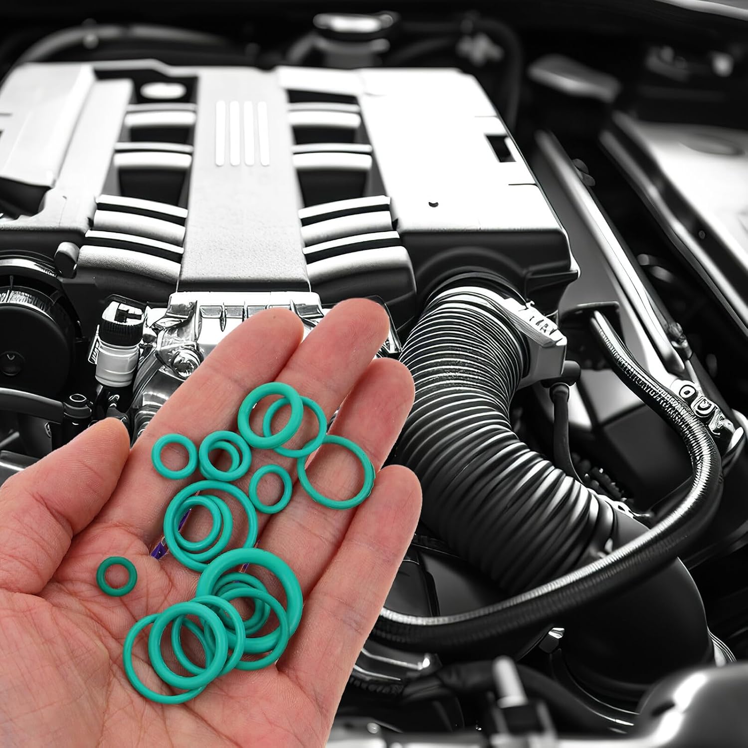 270pcs Rubber O Rings Seal Kit for Car Air Conditioning Compressor, Green Synthetic Rubber Gasket Set Compatible with Automotive Ac Systems, Sturdy Sealing Gaskets for Vehicle
